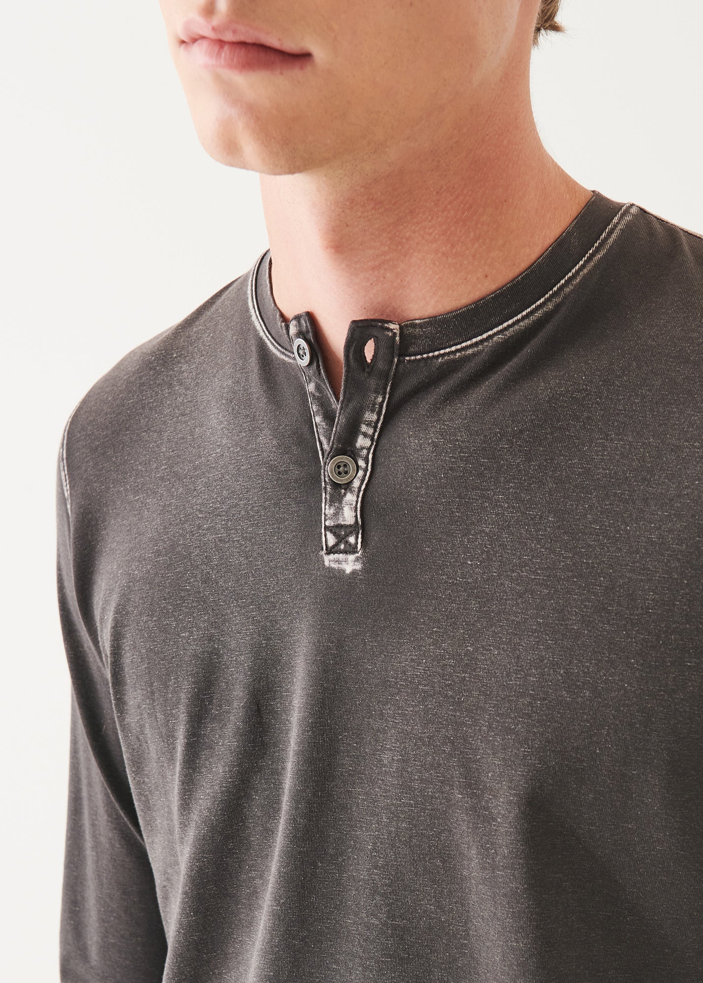 Pima Cotton Stretch Vintage Wash Henley - PATRICK ASSARAF