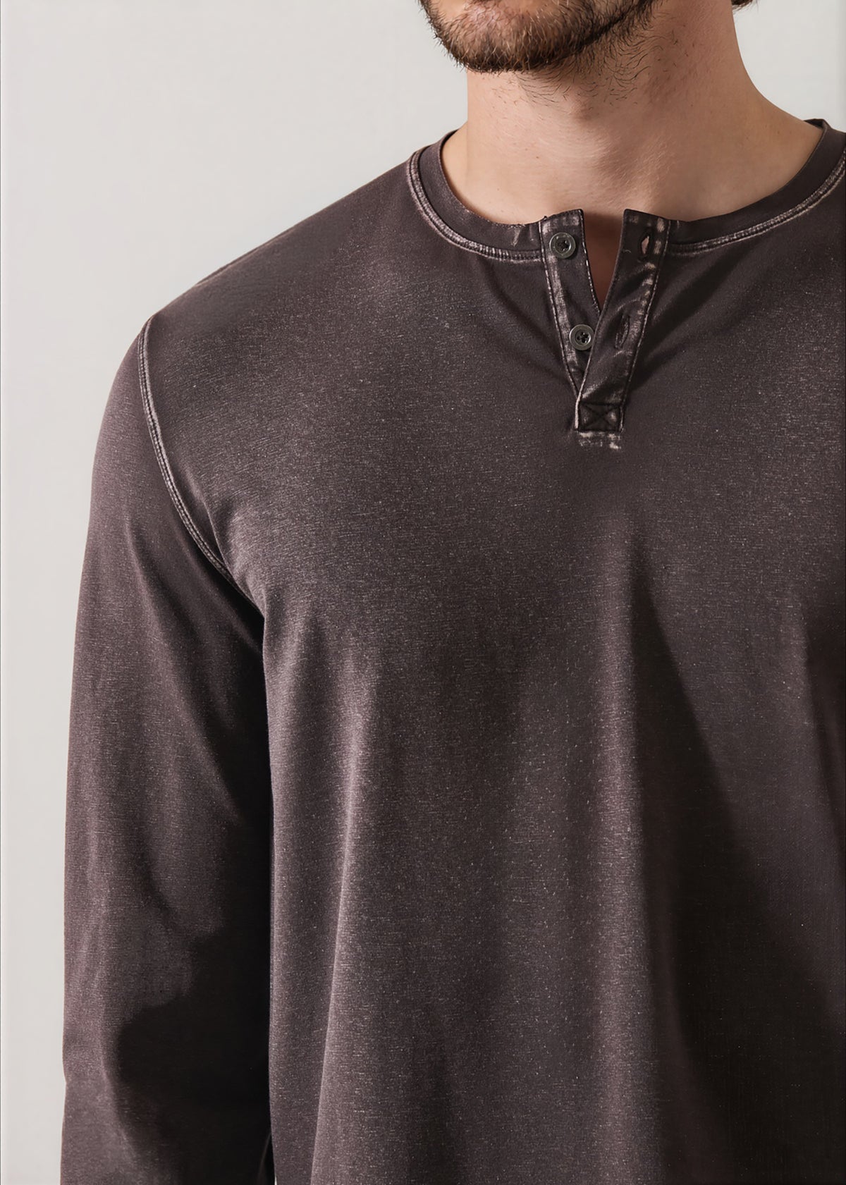 Pima Cotton Stretch Vintage Wash Henley - PATRICK ASSARAF