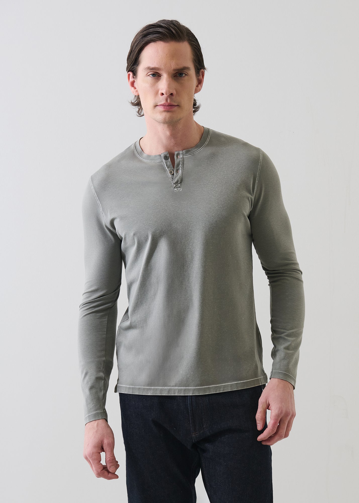 Pima Cotton Stretch Vintage Wash Henley - PATRICK ASSARAF