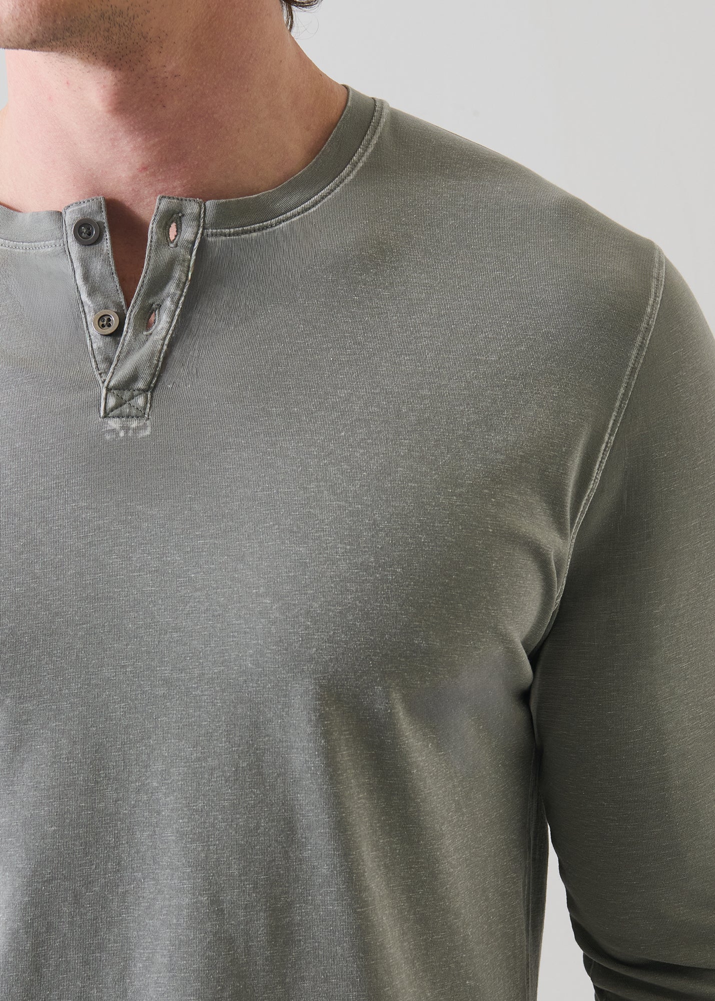 Pima Cotton Stretch Vintage Wash Henley - PATRICK ASSARAF