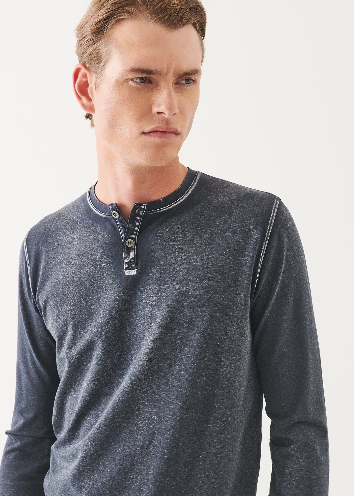 Pima Cotton Stretch Vintage Wash Henley - PATRICK ASSARAF