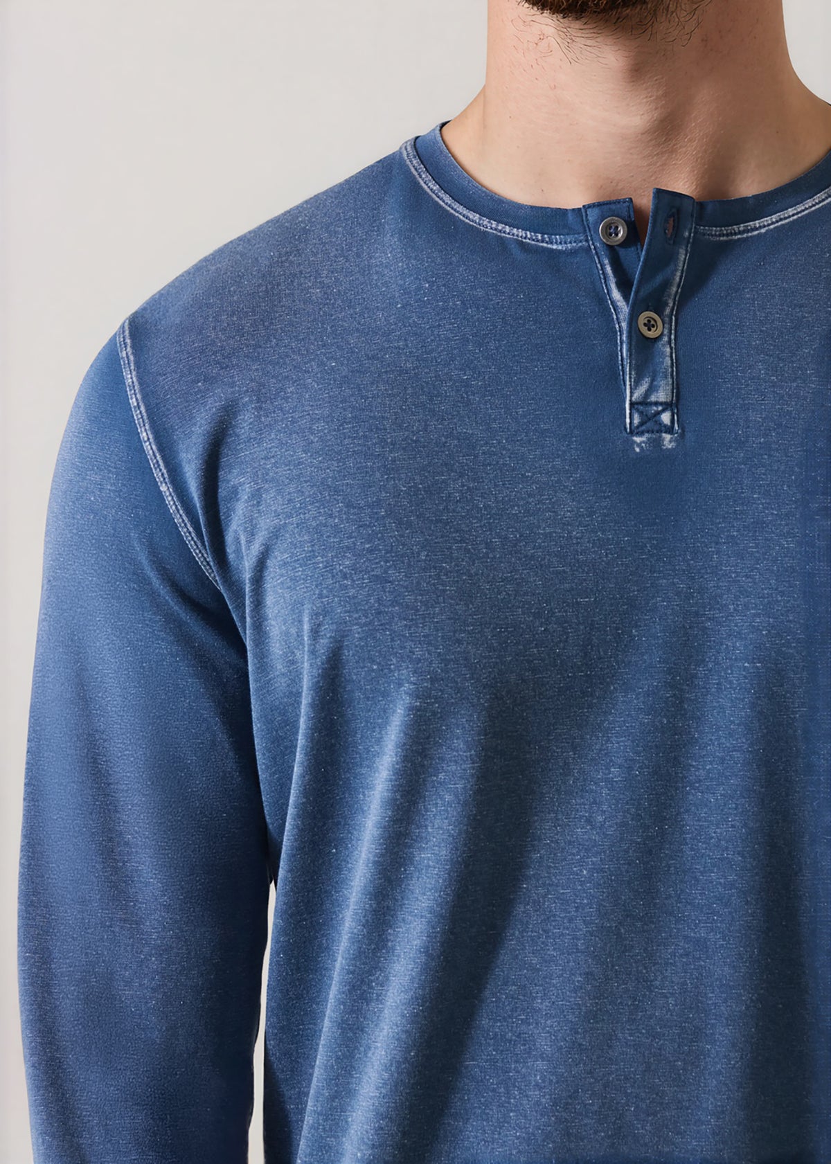 Pima Cotton Stretch Vintage Wash Henley - PATRICK ASSARAF