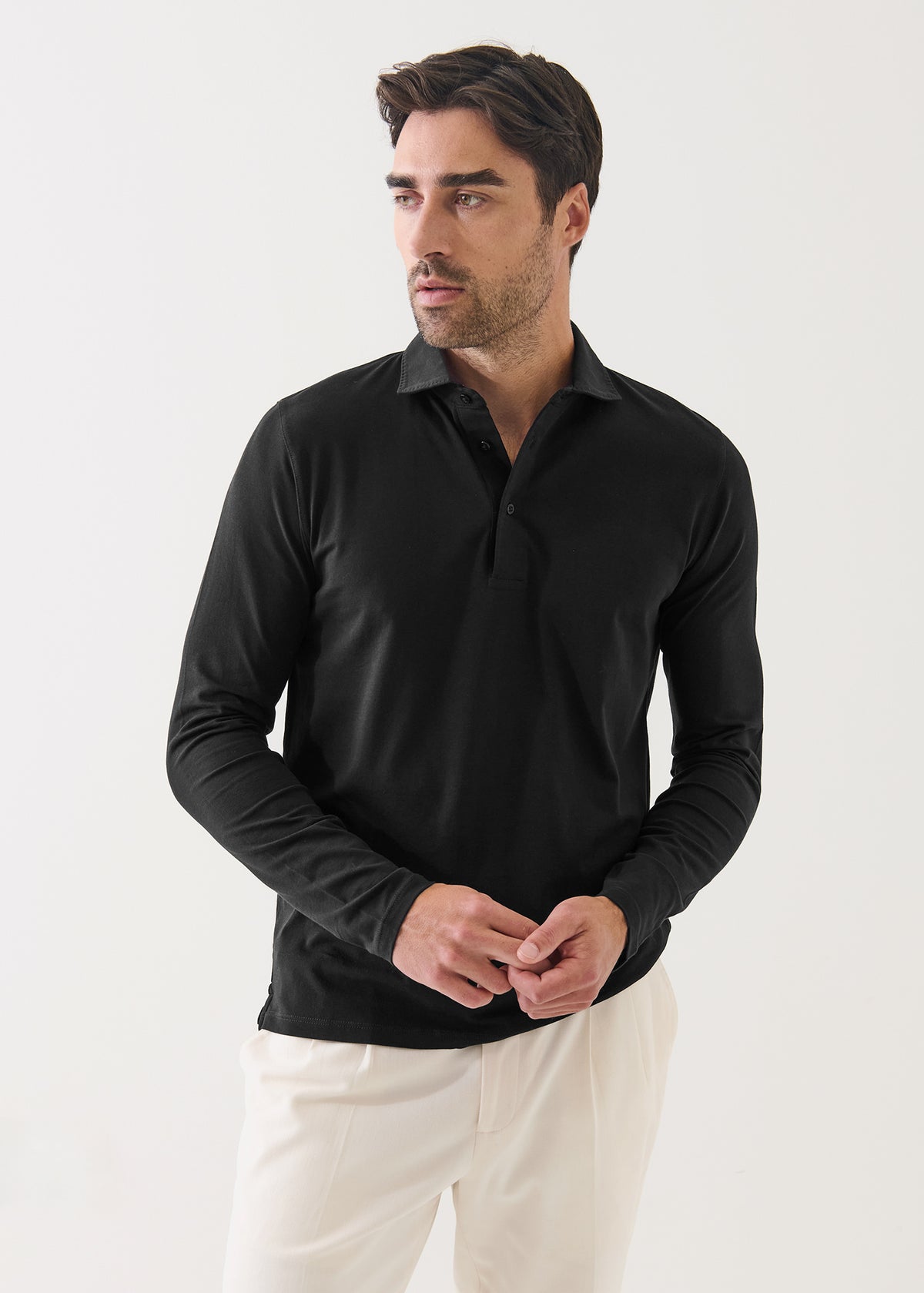 Pima Cotton Stretch Long Sleeve Polo - PATRICK ASSARAF
