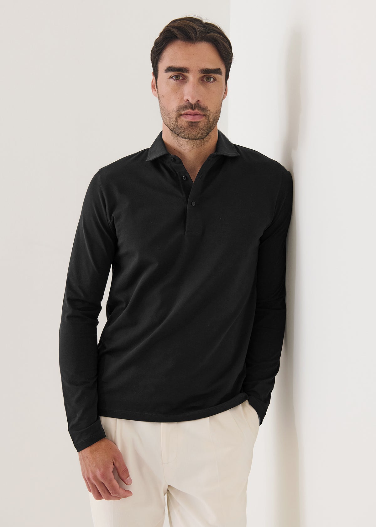 Pima Cotton Stretch Long Sleeve Polo - PATRICK ASSARAF