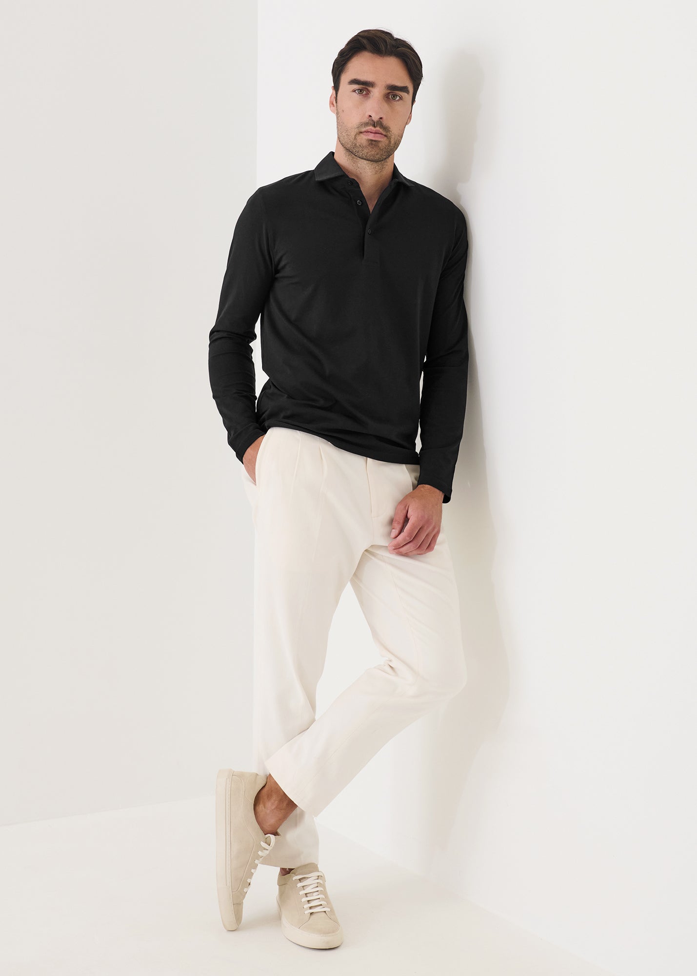 Pima Cotton Stretch Long Sleeve Polo