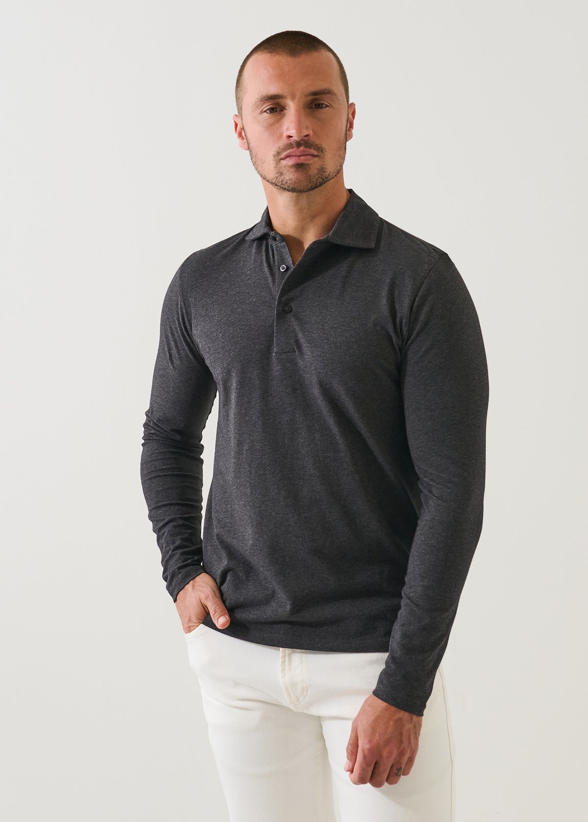 Pima Cotton Stretch Long Sleeve Polo - PATRICK ASSARAF