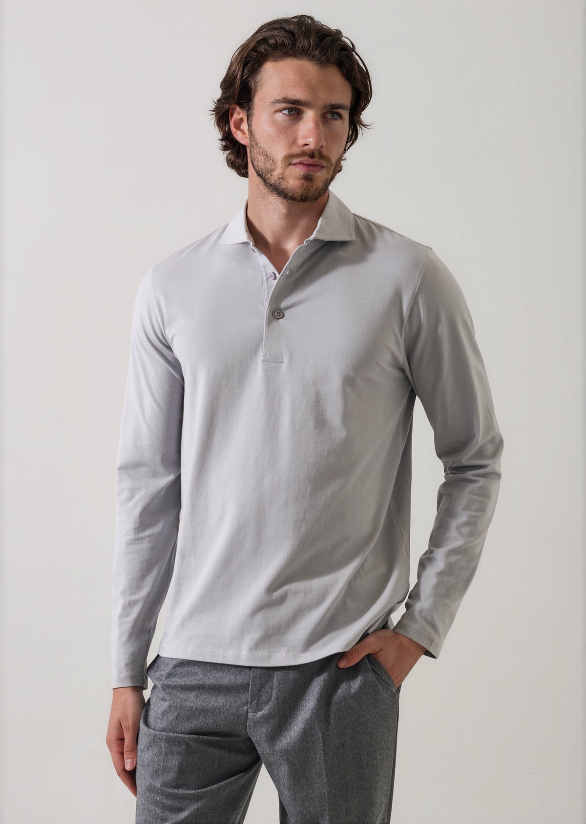 Pima Cotton Stretch Long Sleeve Polo - PATRICK ASSARAF