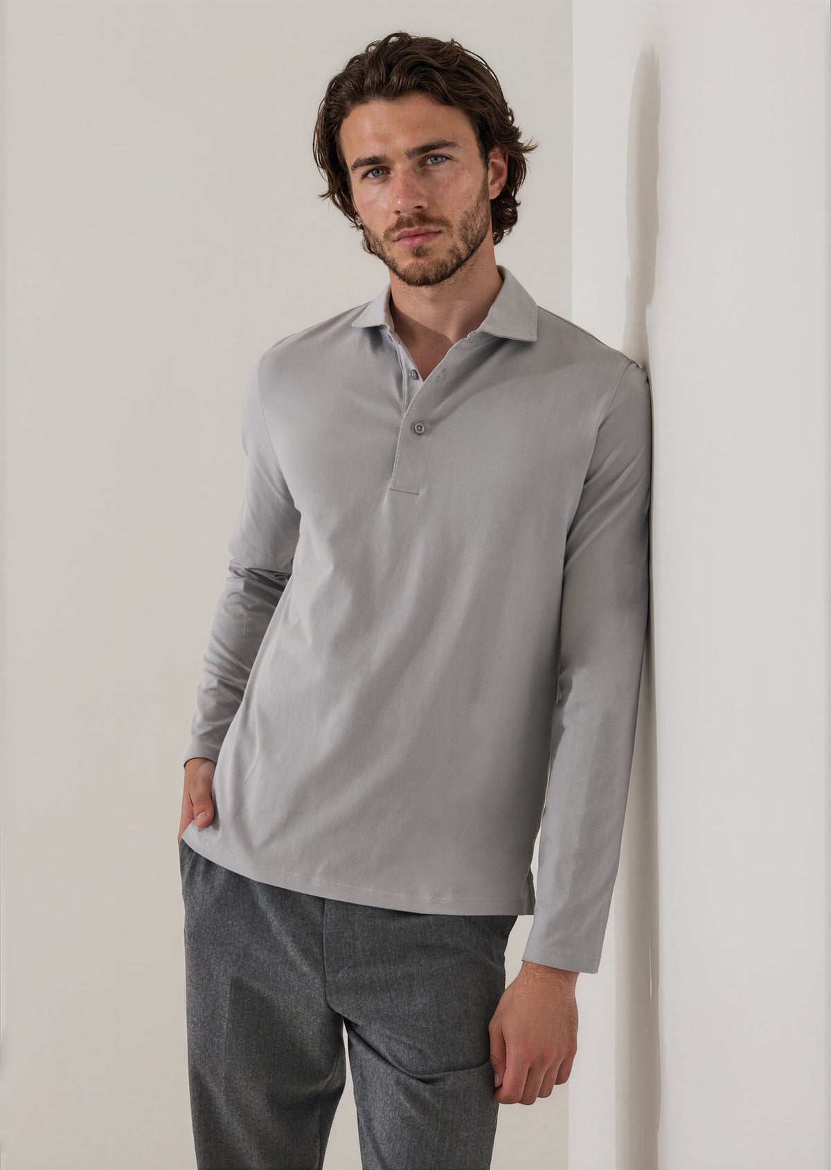 Pima Cotton Stretch Long Sleeve Polo - PATRICK ASSARAF
