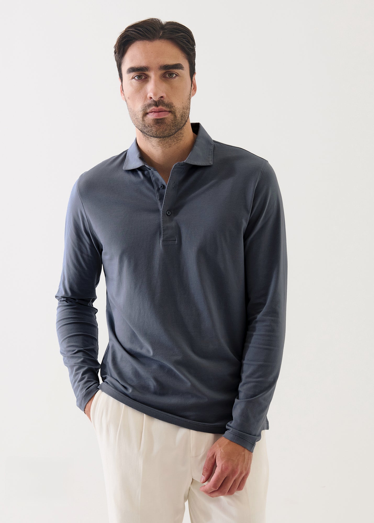 Pima Cotton Stretch Long Sleeve Polo