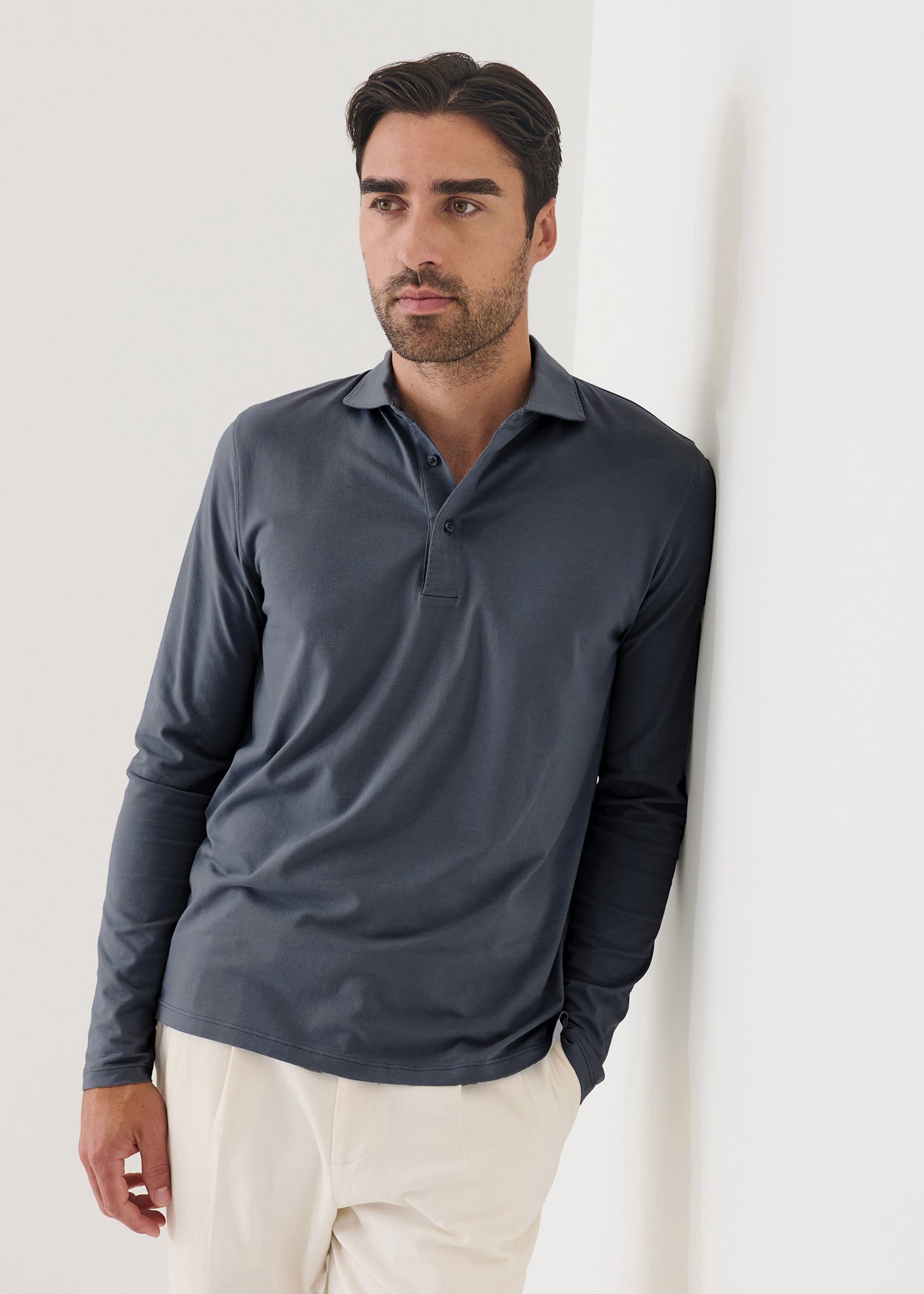 Pima Cotton Stretch Long Sleeve Polo