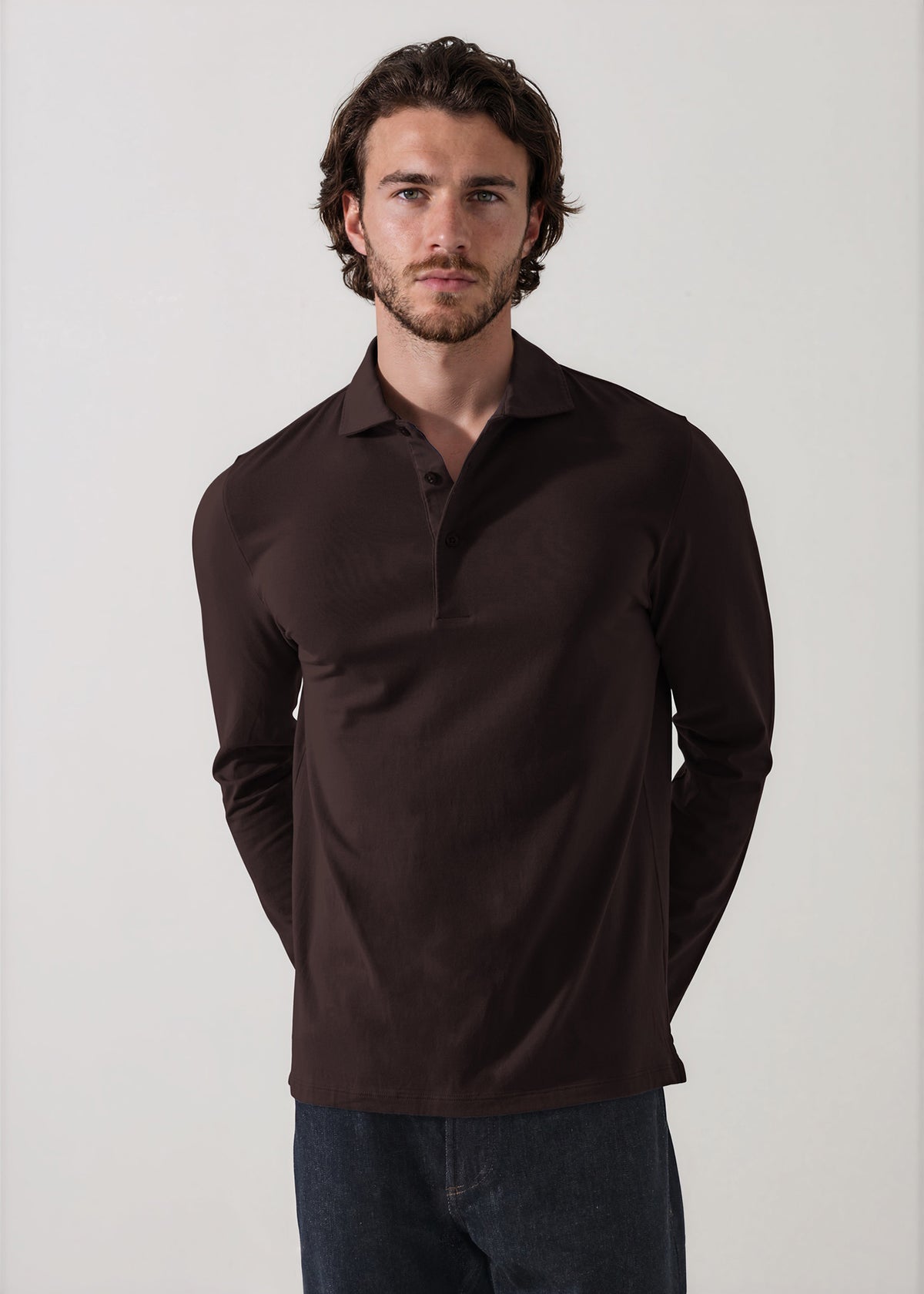 Pima Cotton Stretch Long Sleeve Polo - PATRICK ASSARAF