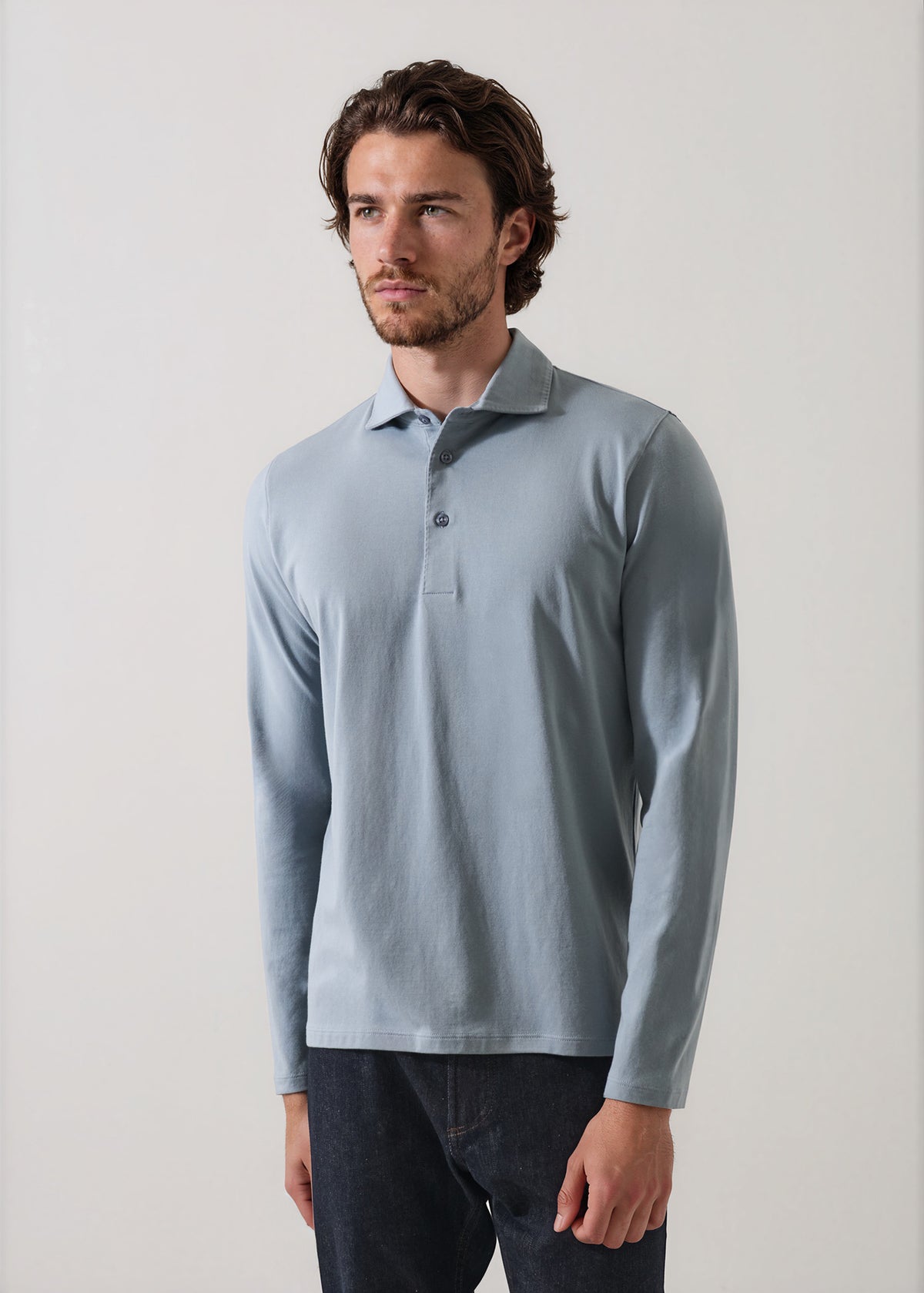 Pima Cotton Stretch Long Sleeve Polo - PATRICK ASSARAF