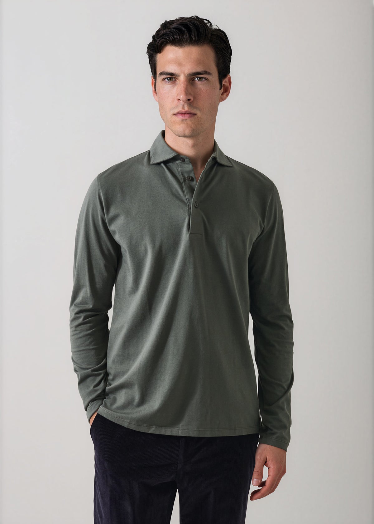Pima Cotton Stretch Long Sleeve Polo - PATRICK ASSARAF