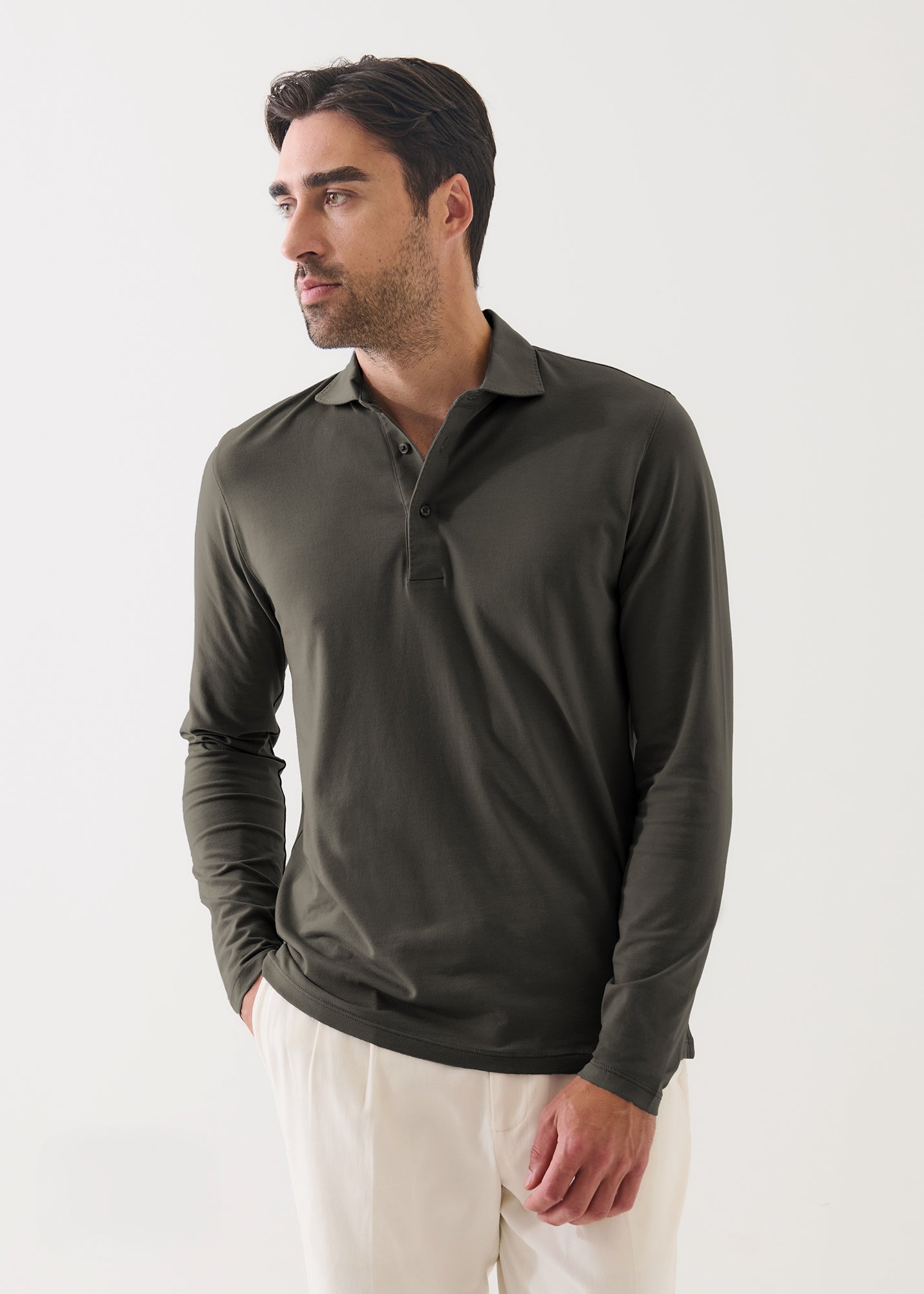 Pima Cotton Stretch Long Sleeve Polo