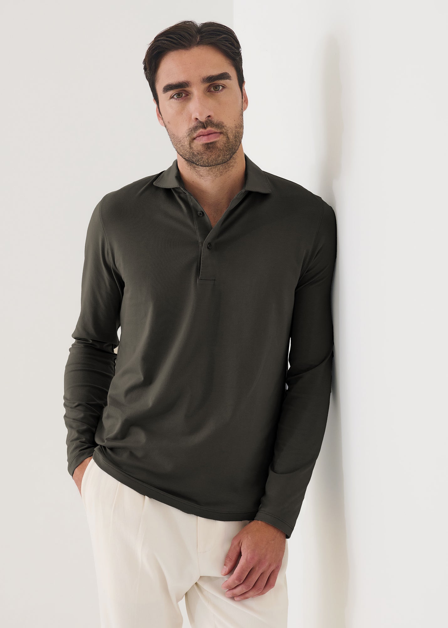 Pima Cotton Stretch Long Sleeve Polo