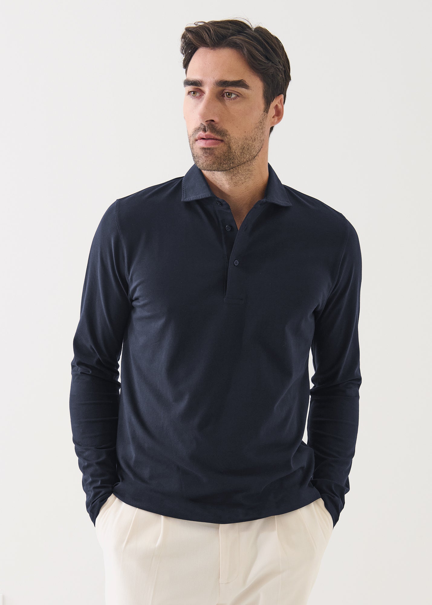 Pima Cotton Stretch Long Sleeve Polo