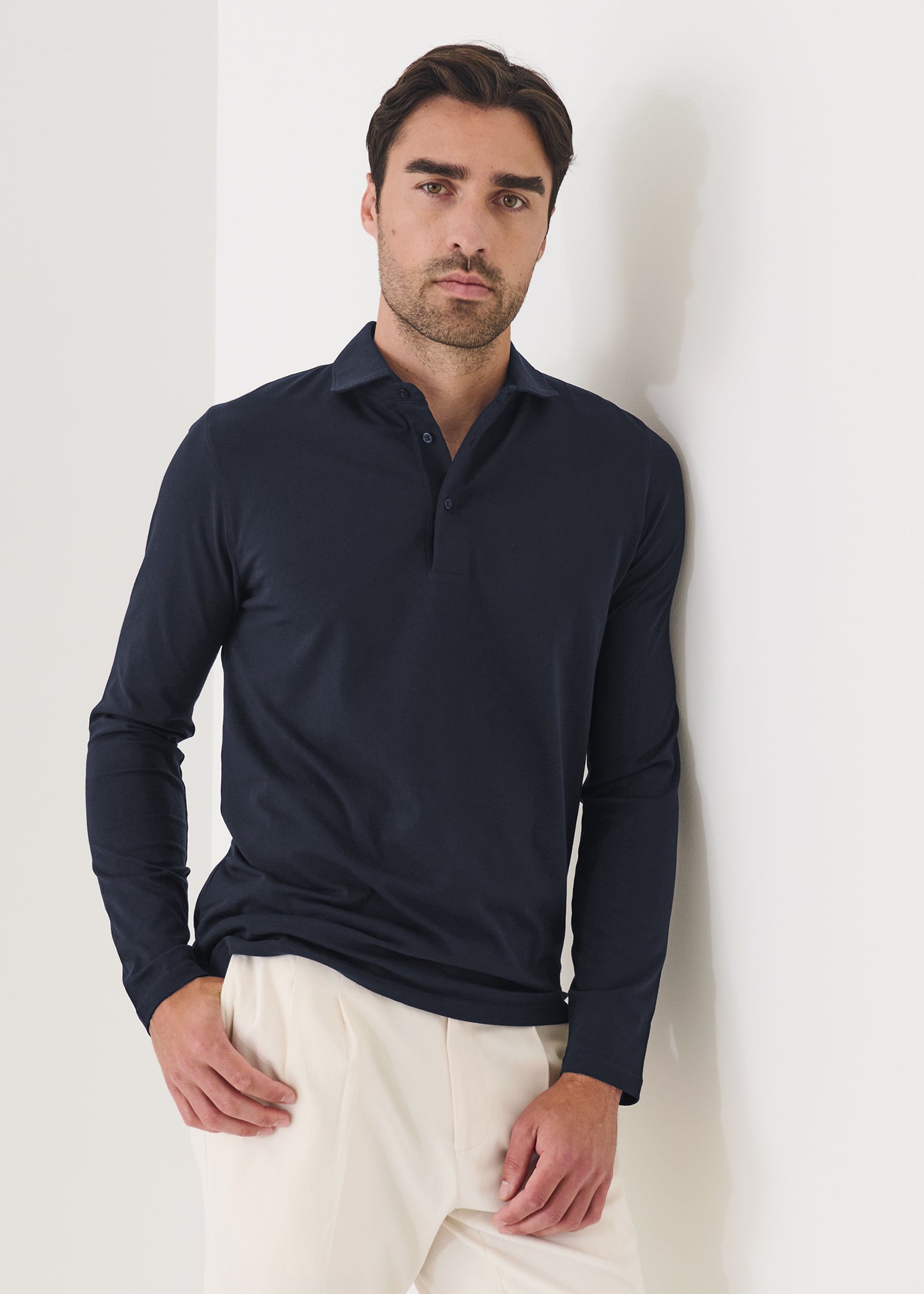 Pima Cotton Stretch Long Sleeve Polo