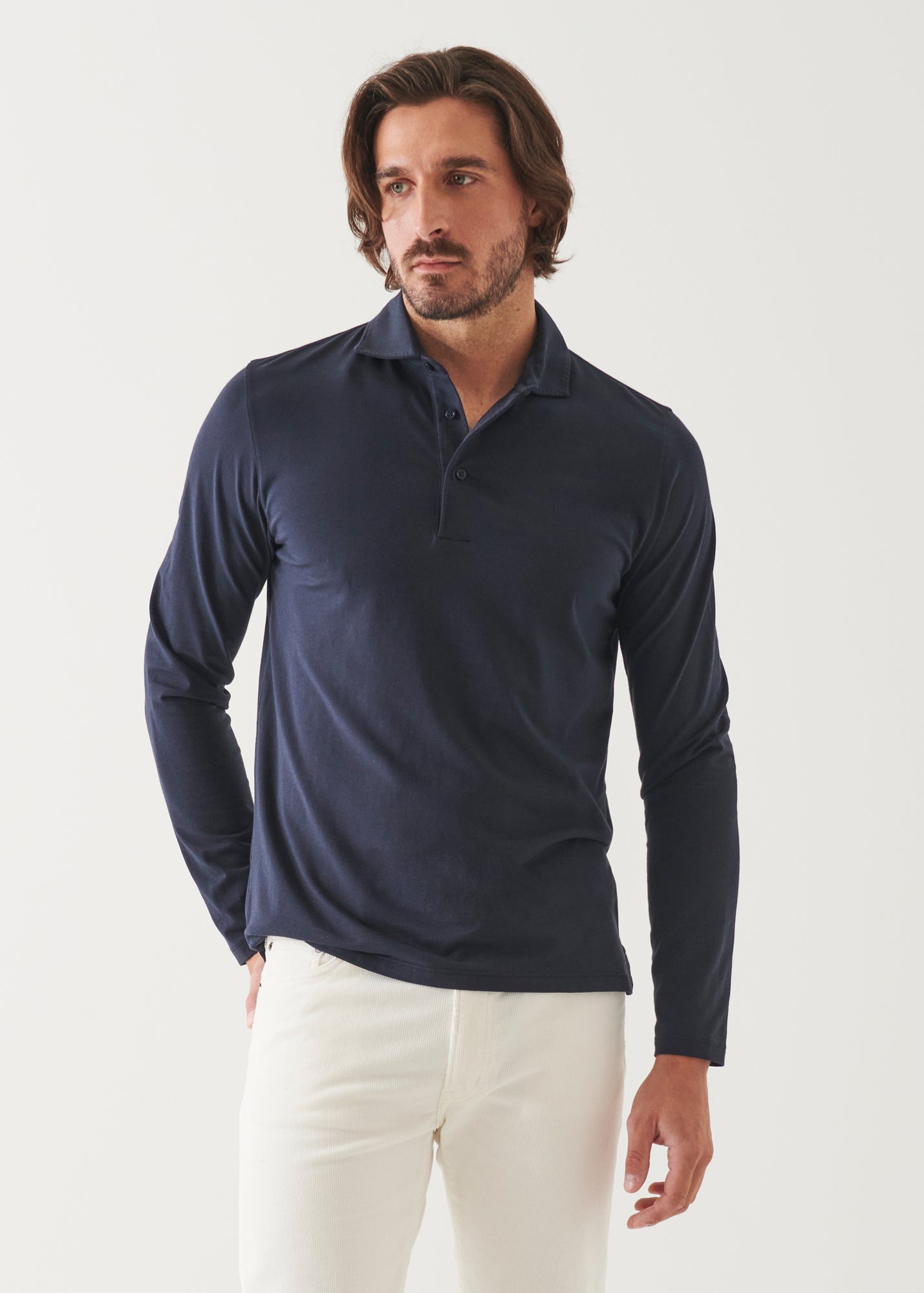 Pima Cotton Stretch Long Sleeve Polo