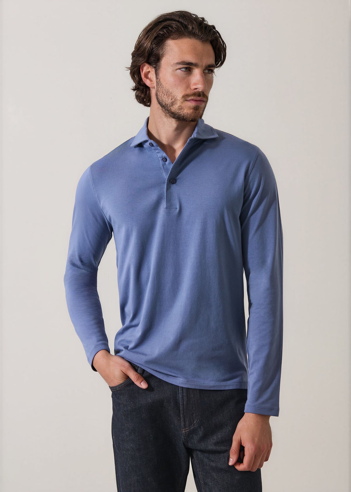 Pima Cotton Stretch Long Sleeve Polo - PATRICK ASSARAF