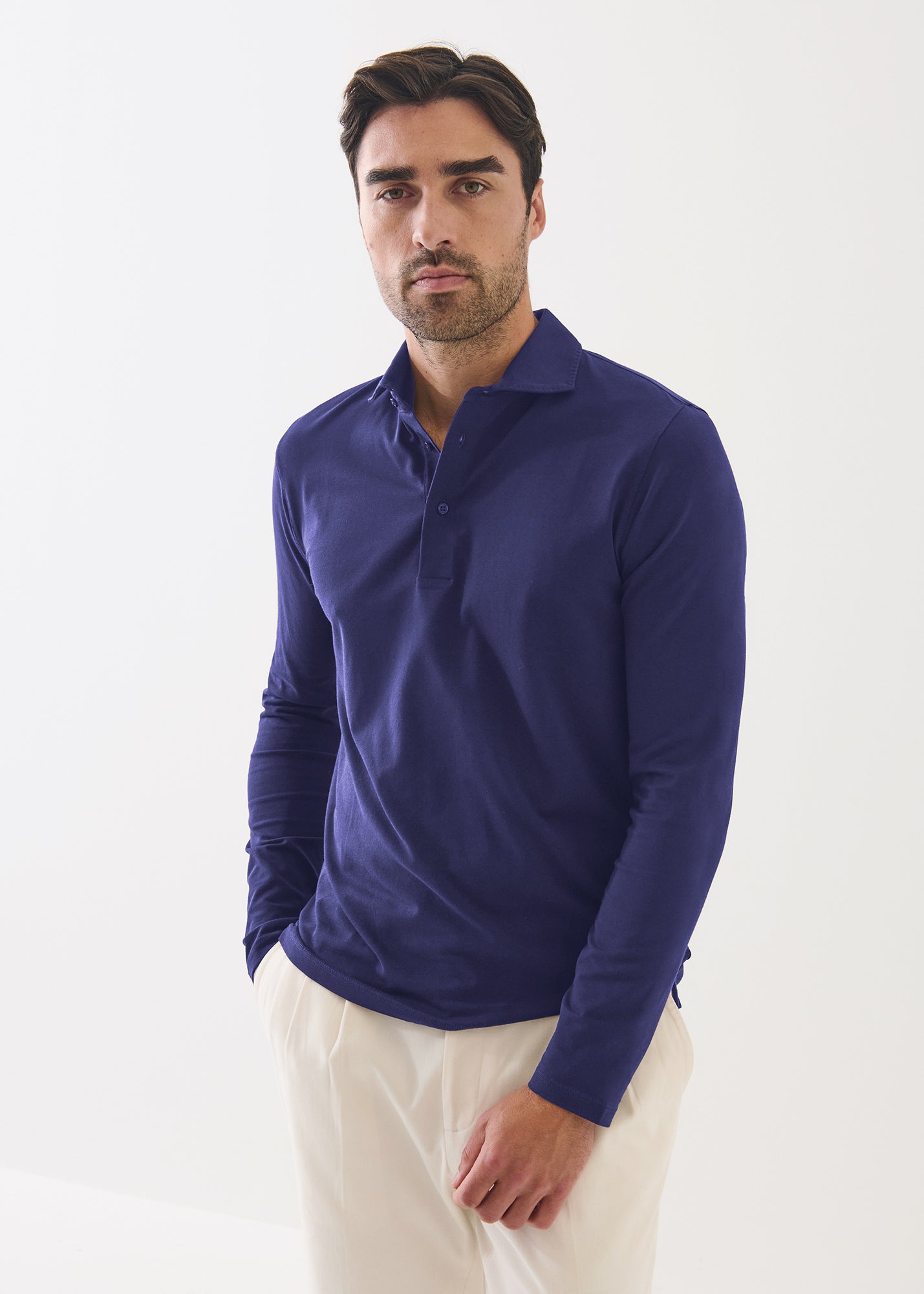 Pima Cotton Stretch Long Sleeve Polo
