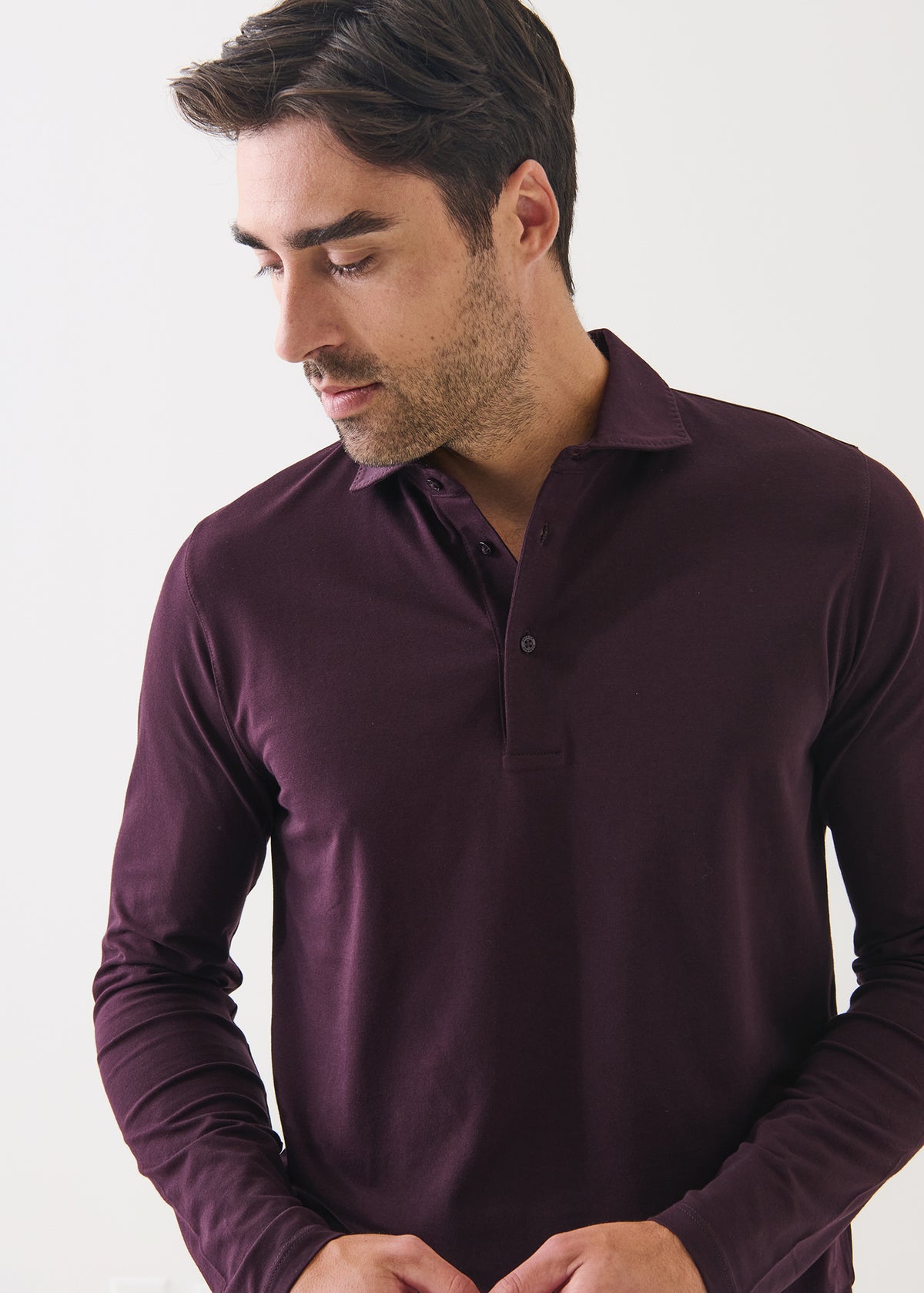 Pima Cotton Stretch Long Sleeve Polo - PATRICK ASSARAF