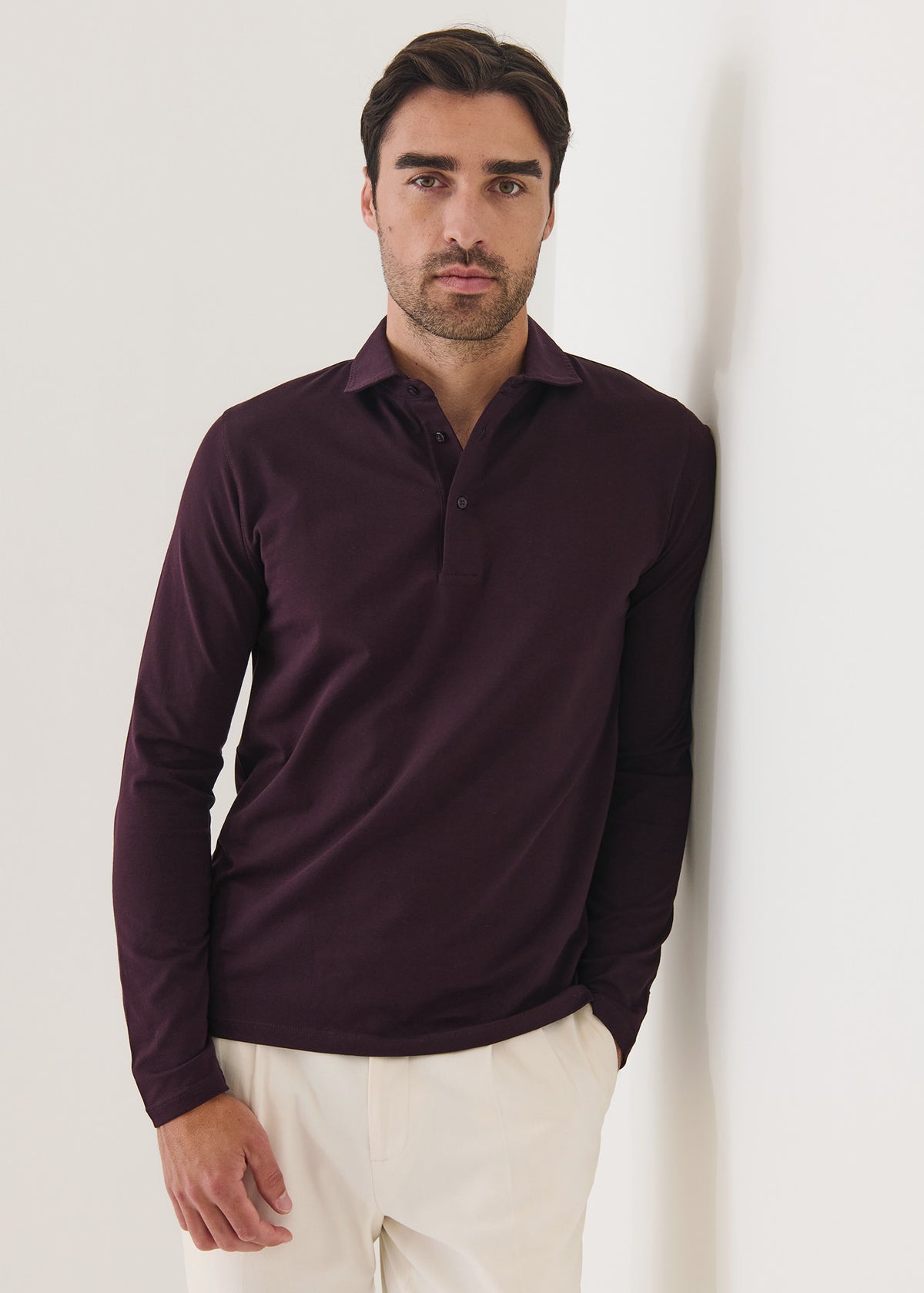 Pima Cotton Stretch Long Sleeve Polo - PATRICK ASSARAF