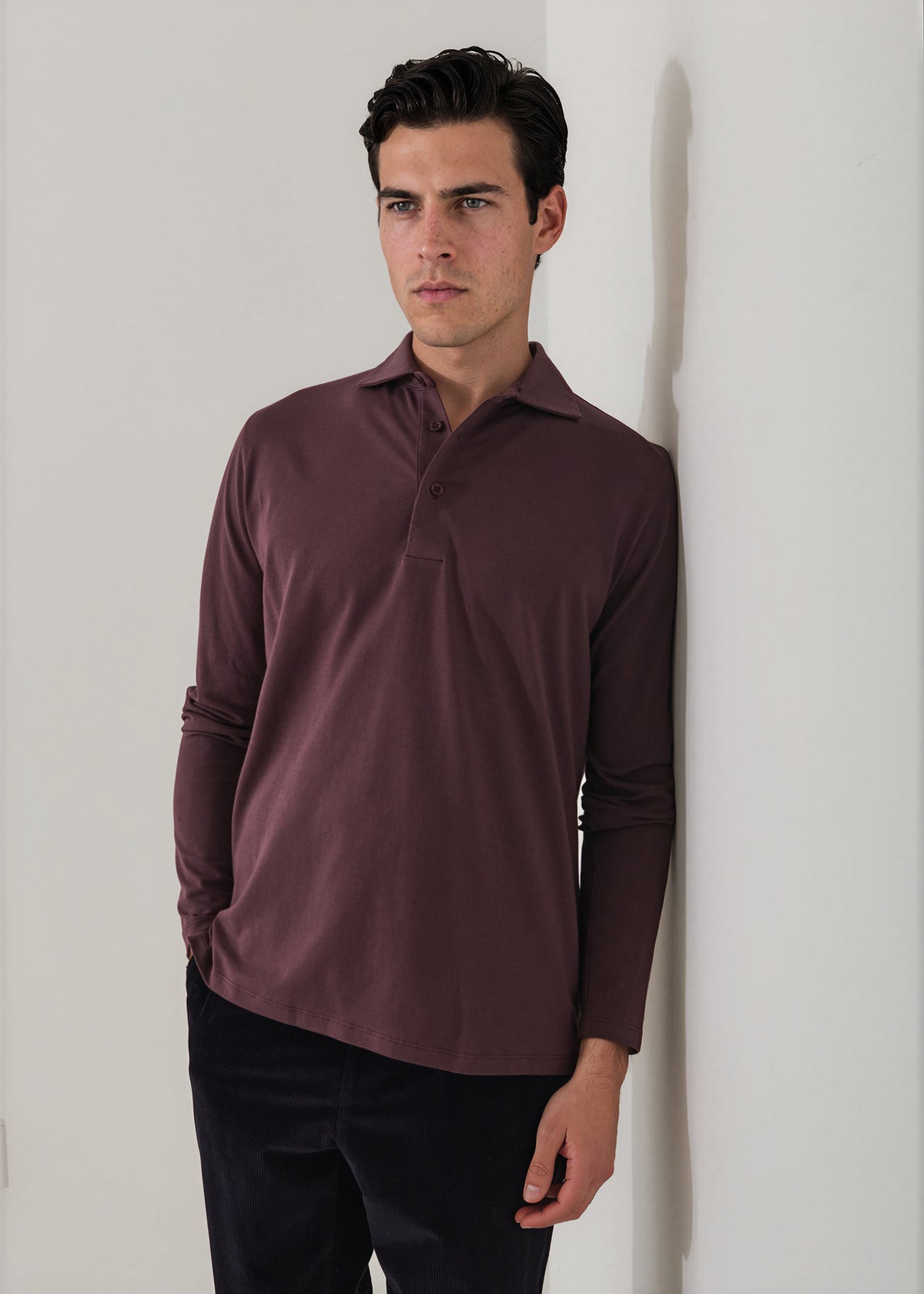 Pima Cotton Stretch Long Sleeve Polo - PATRICK ASSARAF