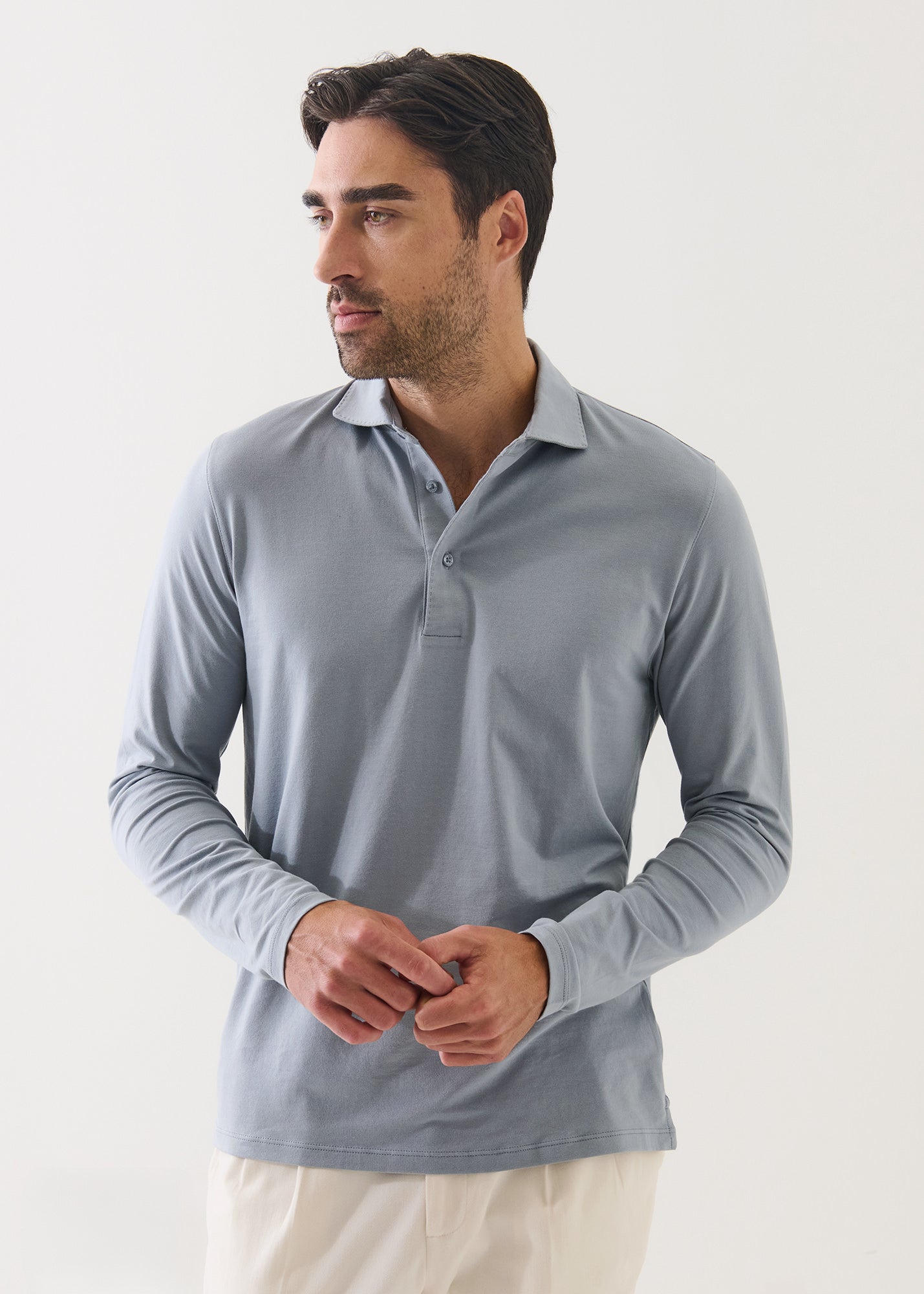 Pima Cotton Stretch Long Sleeve Polo