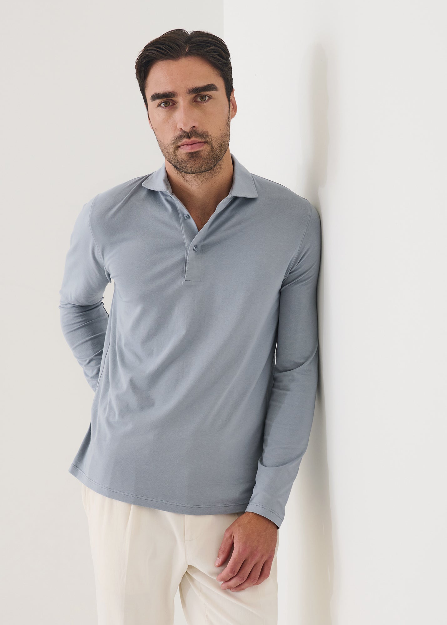 Pima Cotton Stretch Long Sleeve Polo