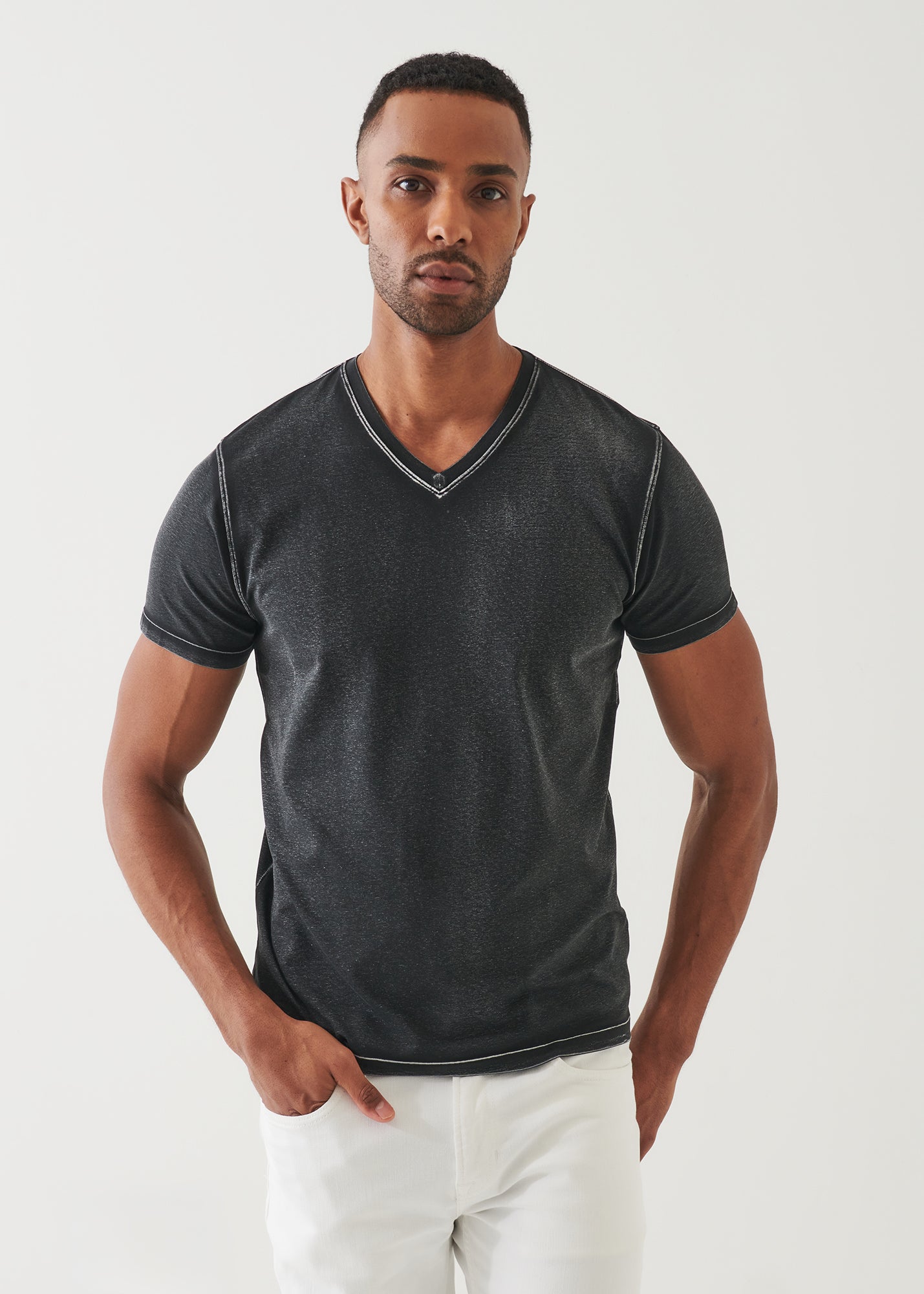 Pima Cotton Stretch Vintage Wash V-Neck T-Shirt