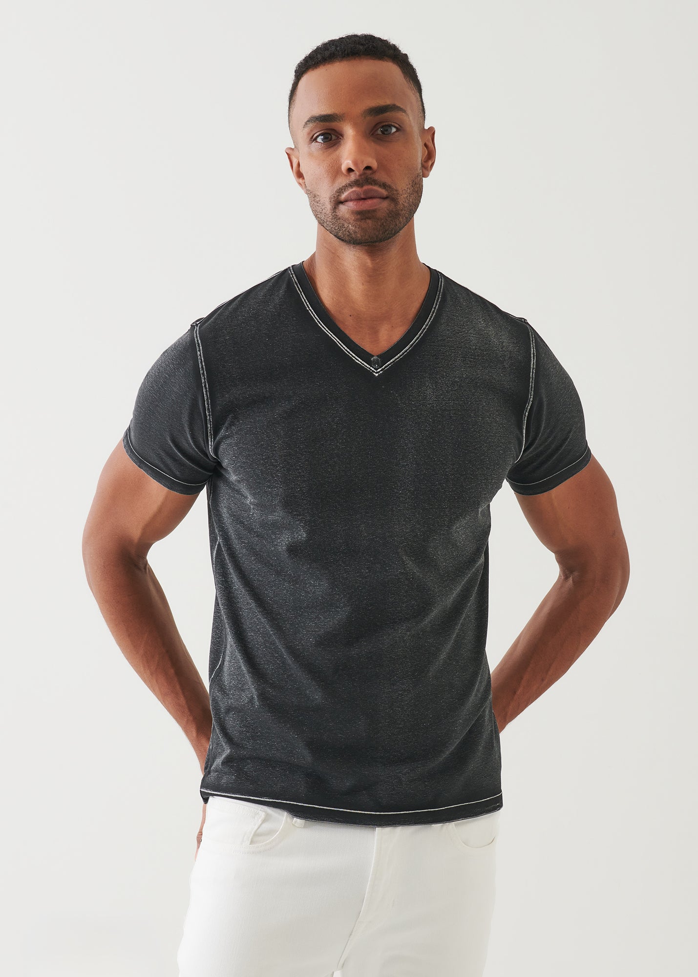 Pima Cotton Stretch Vintage Wash V-Neck T-Shirt