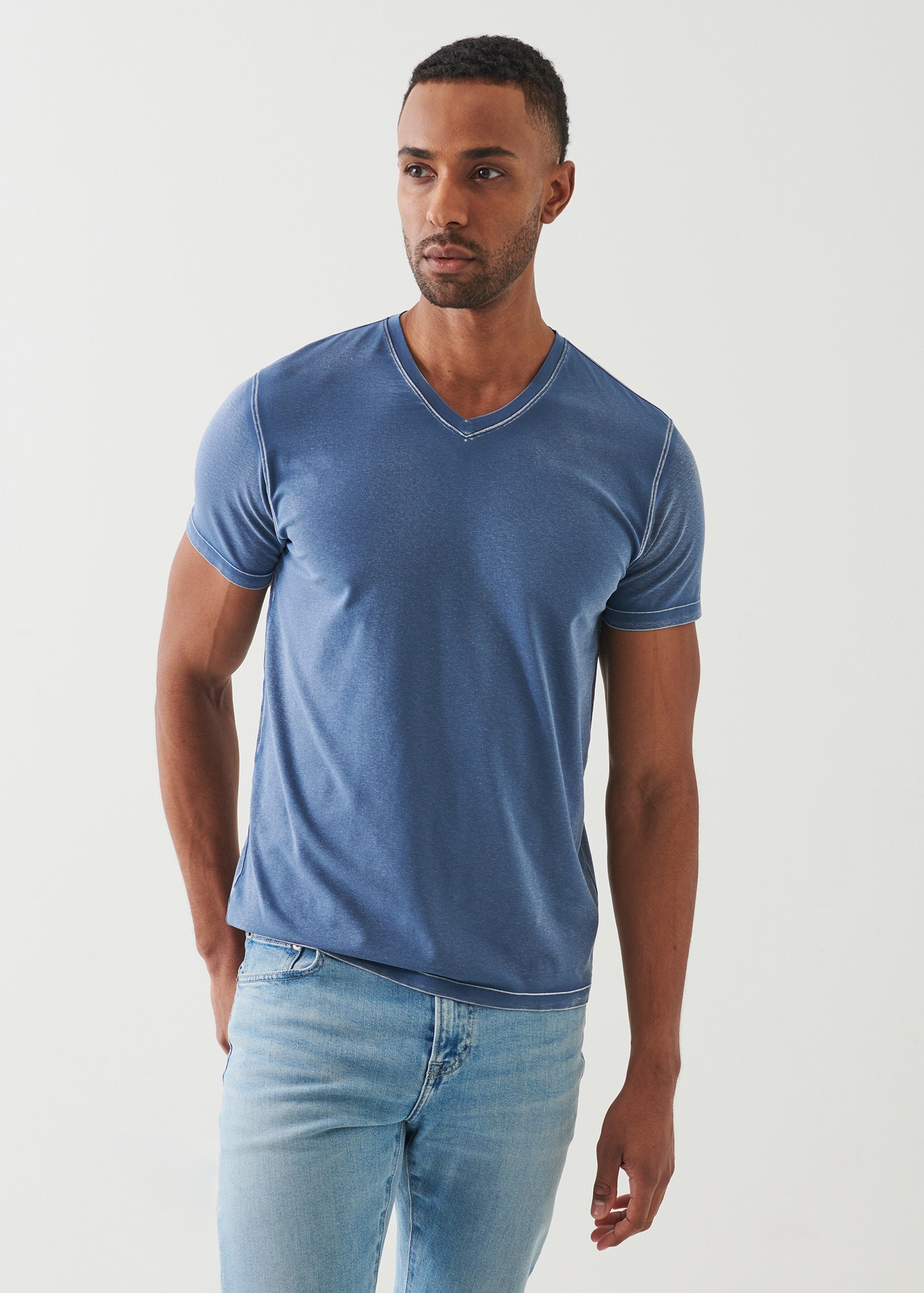 Pima Cotton Stretch Vintage Wash V-Neck T-Shirt