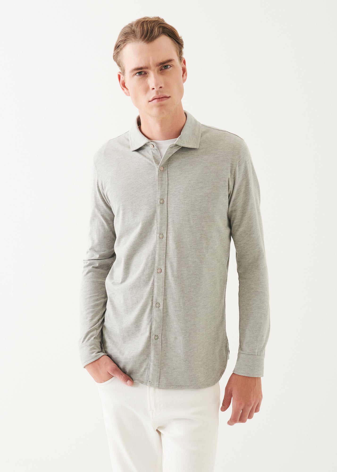 Pima Cotton Stretch Overdye Button Front Shirt - PATRICK ASSARAF