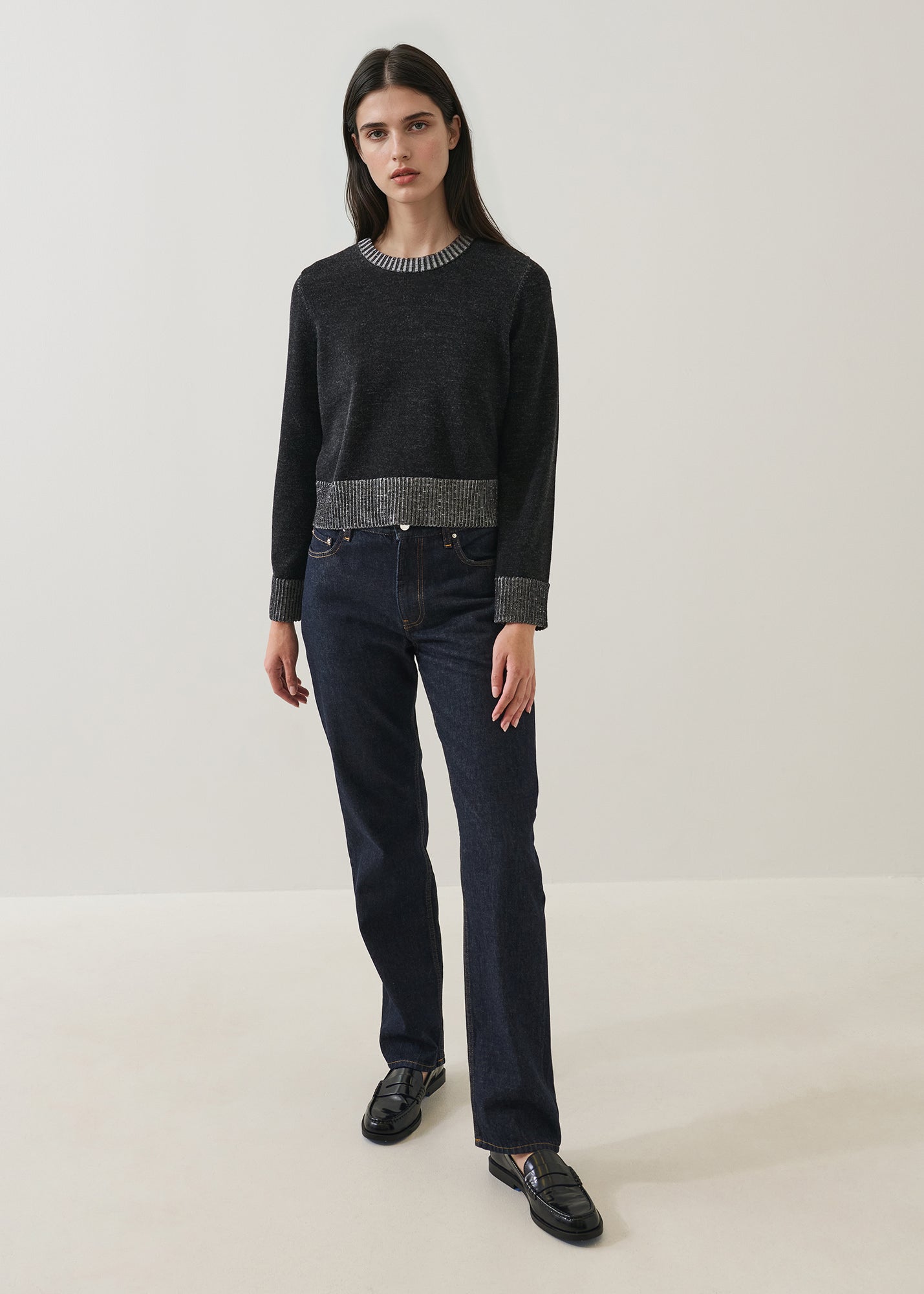 Merino Plaited Cropped Crewneck