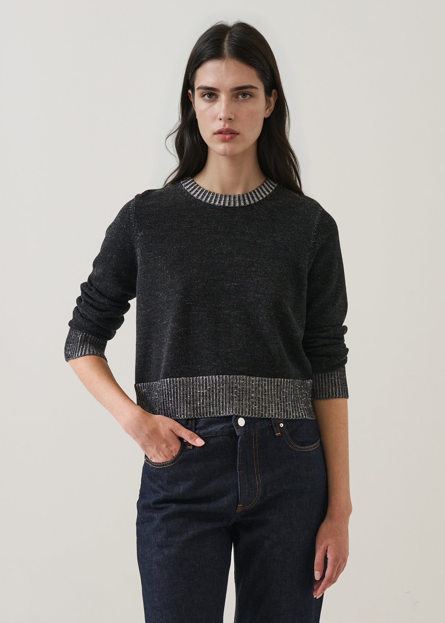 Merino Plaited Cropped Crewneck