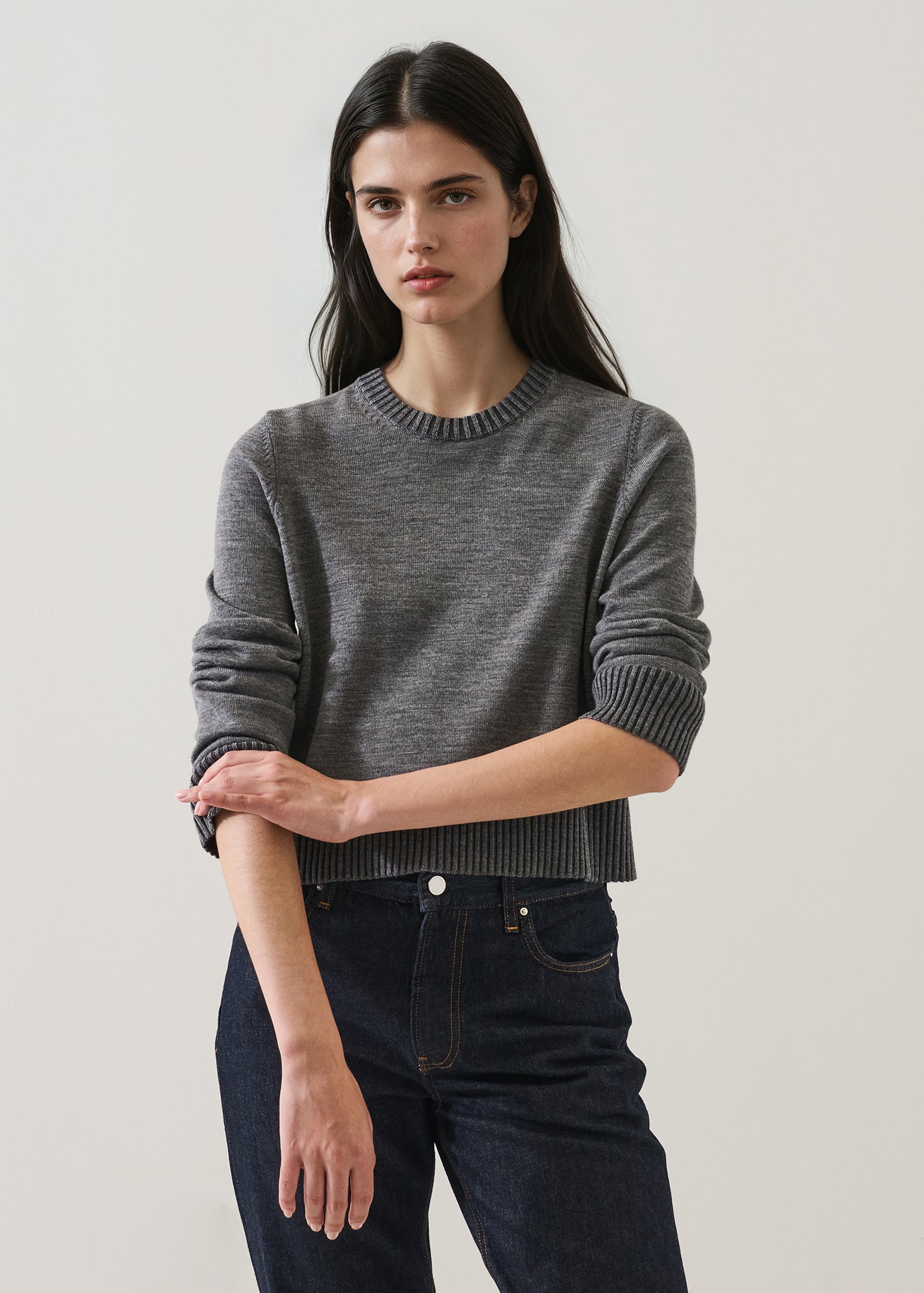 Merino Plaited Cropped Crewneck