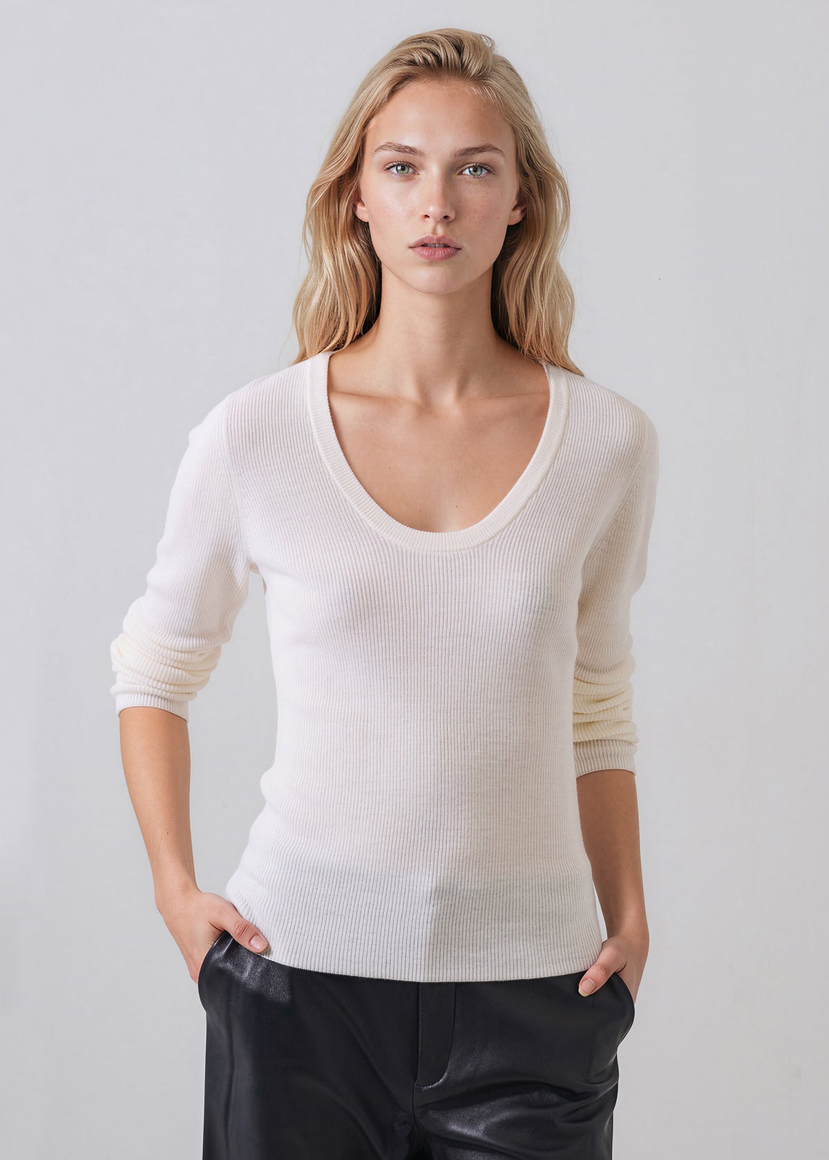 Extra-Fine Merino Ribbed Scoop Neck - PATRICK ASSARAF
