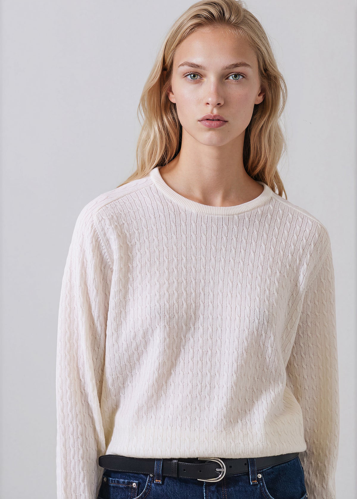 Extra-Fine Merino Saddle Shoulder Cable Crewneck - PATRICK ASSARAF