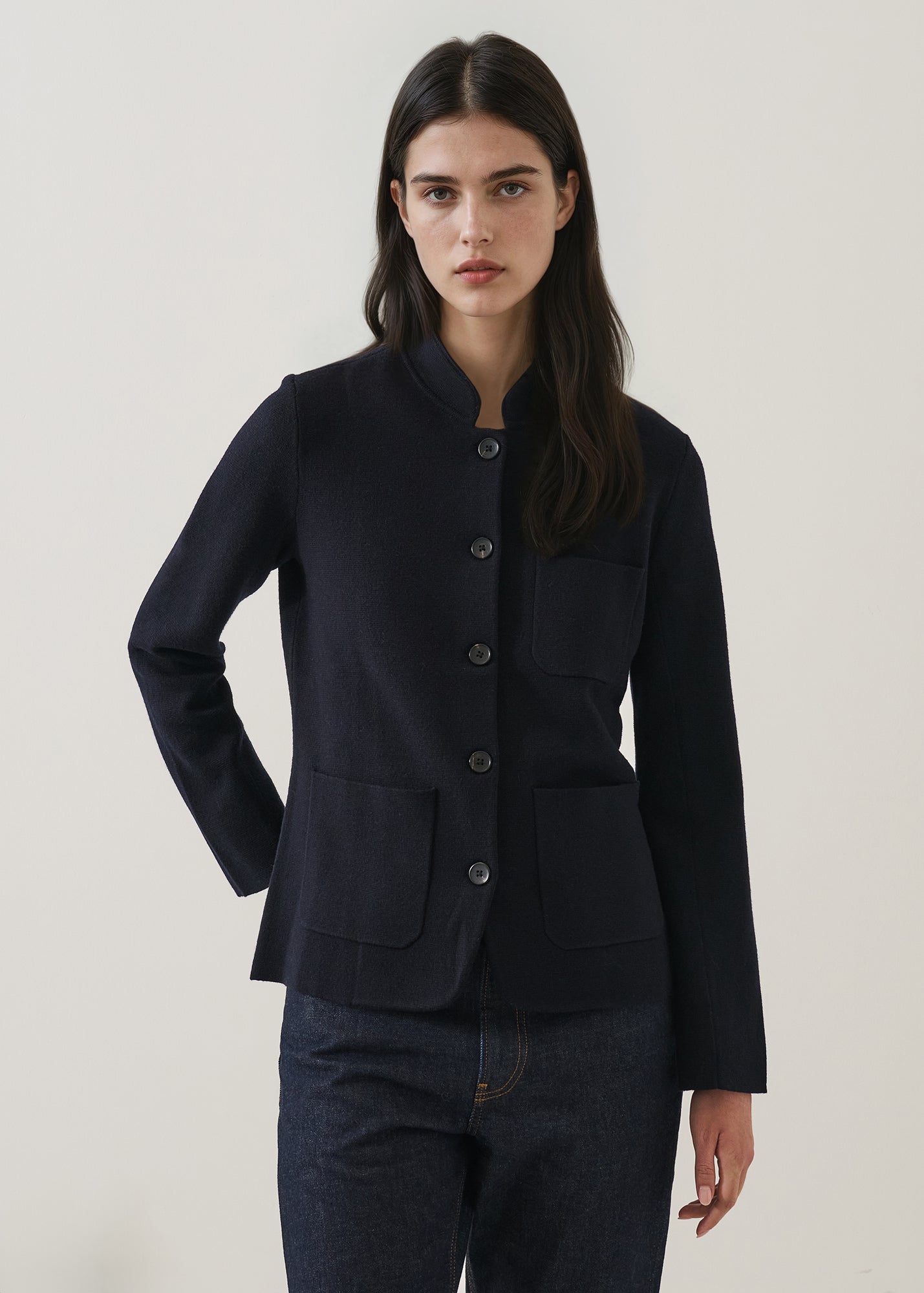 Merino Milano Stitch Mandarin Collar Blazer - PATRICK ASSARAF