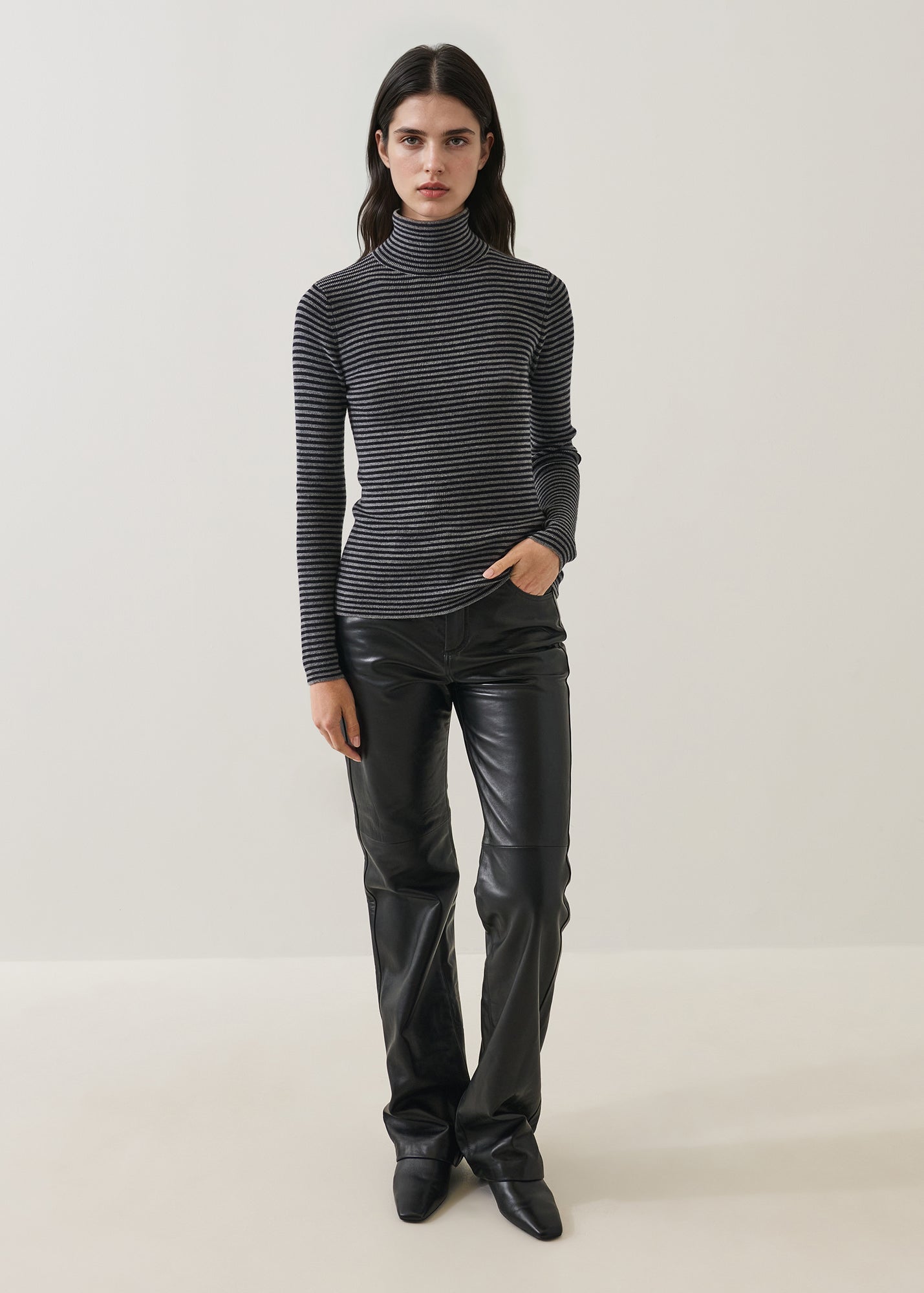 Ribbed Merino Stripe Turtleneck