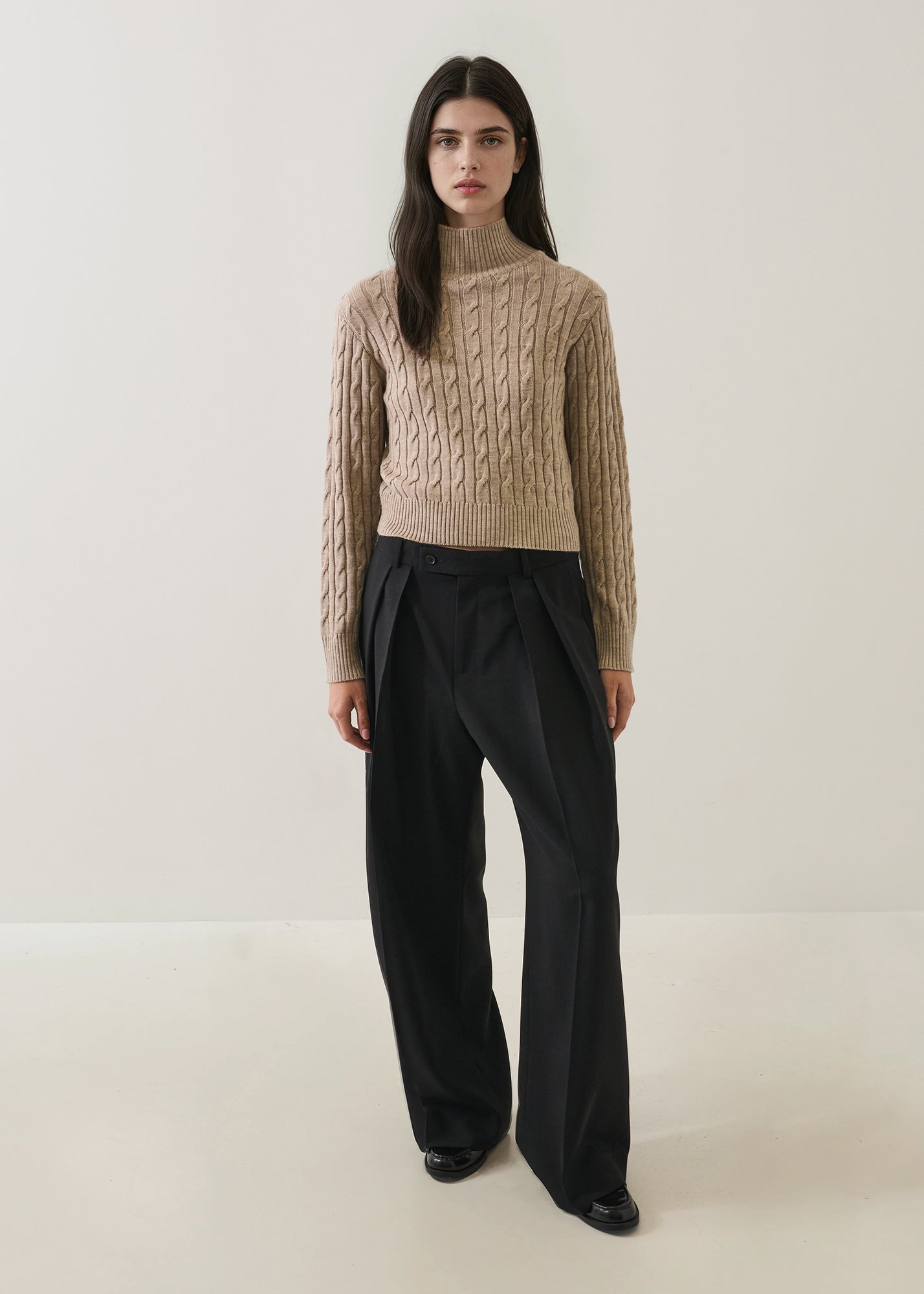 Merino Cable Mock Neck