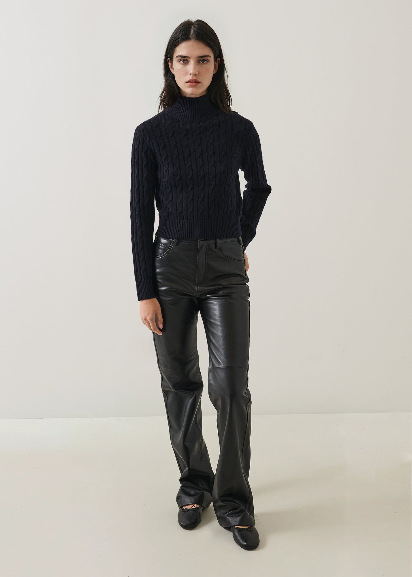 Merino Cable Mock Neck