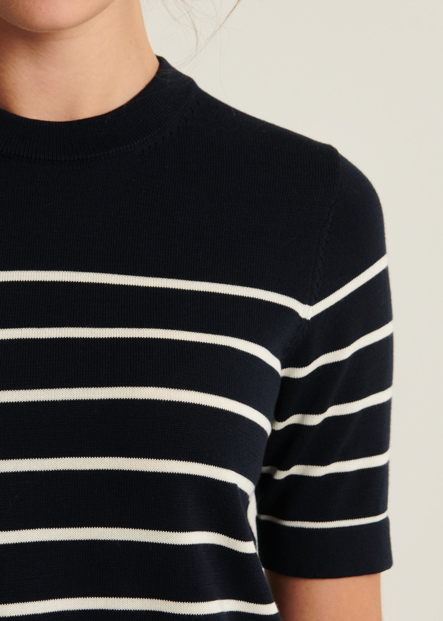 Cotton Cupro Striped Short Sleeve Crewneck