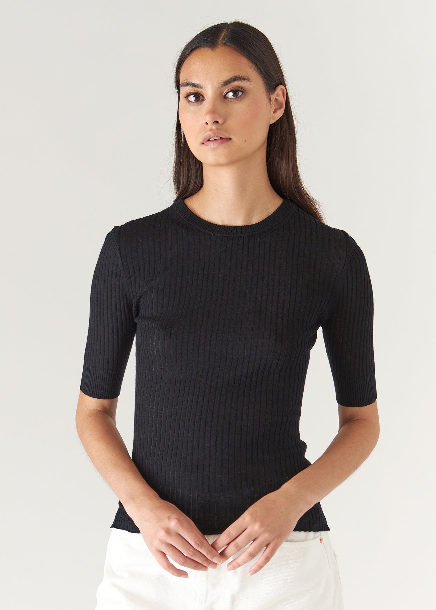 Cotton Cupro Ribbed Crewneck
