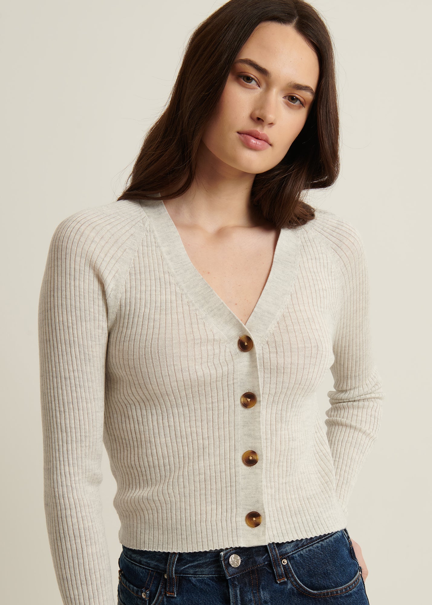 Cotton Cupro Ribbed Cardigan