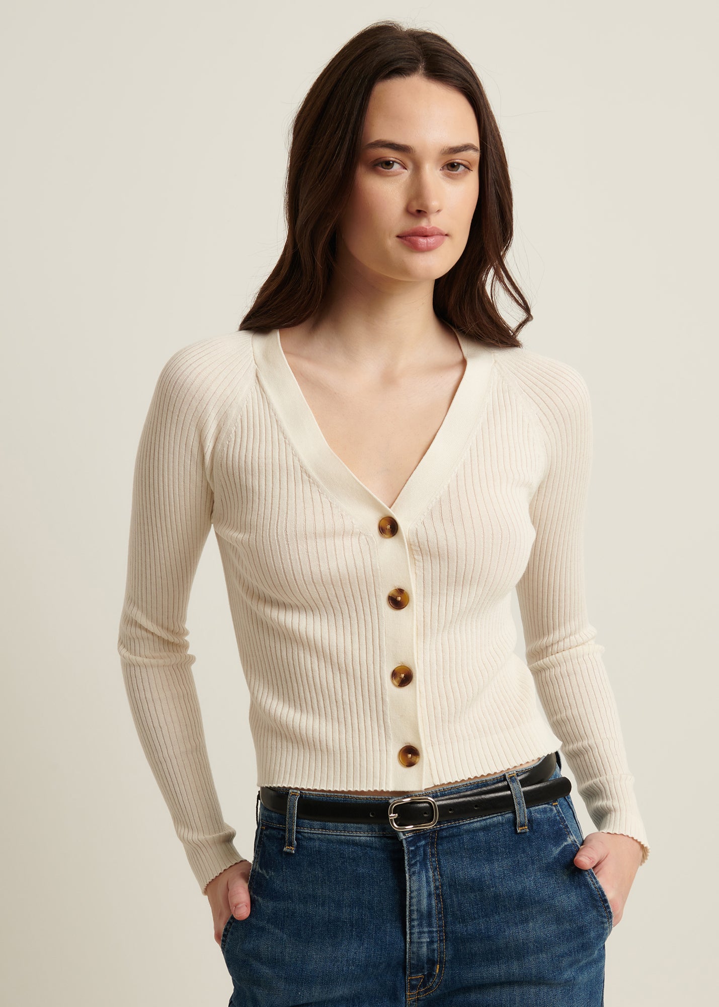 Cotton Cupro Ribbed Cardigan