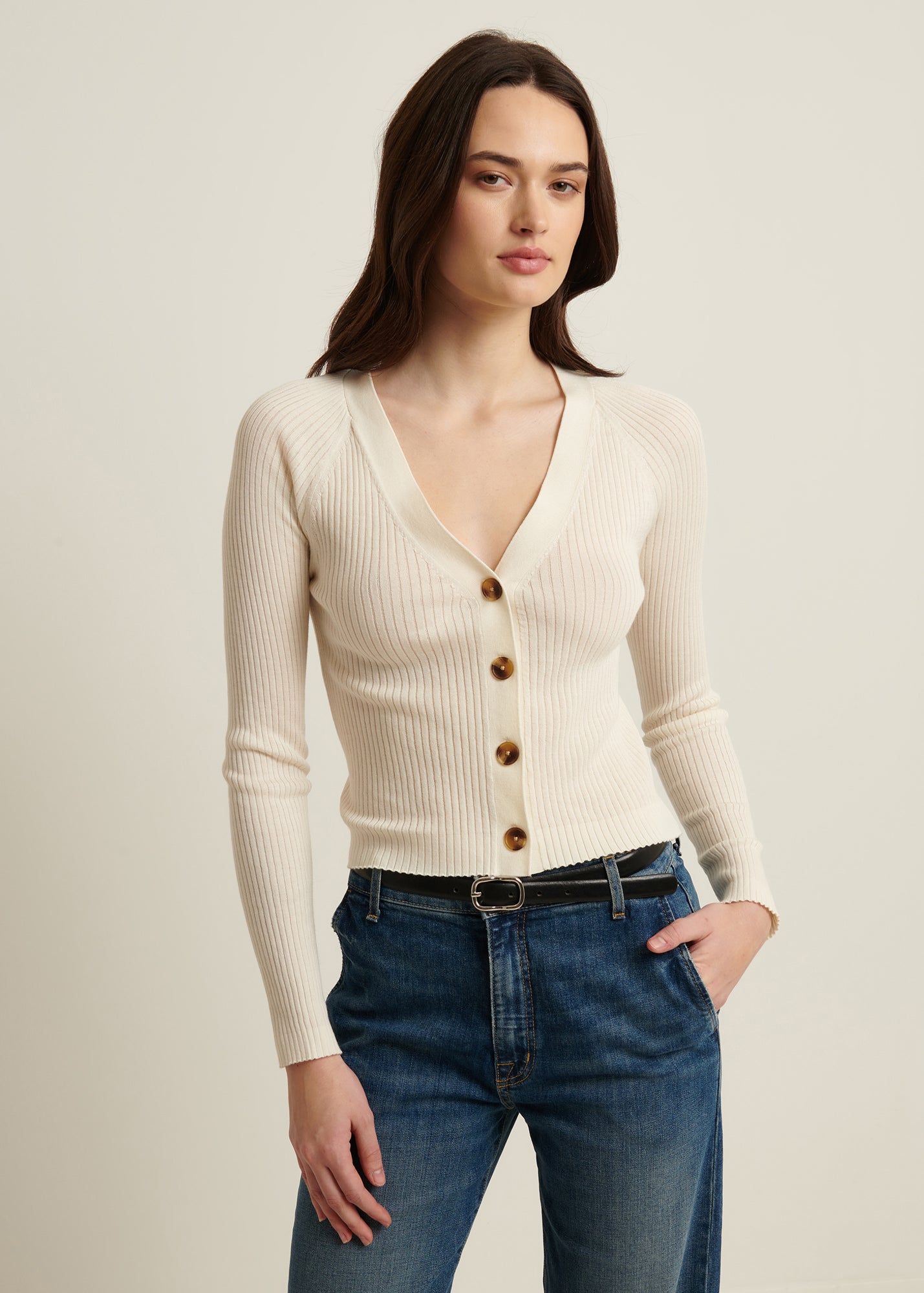 Cotton Cupro Ribbed Cardigan