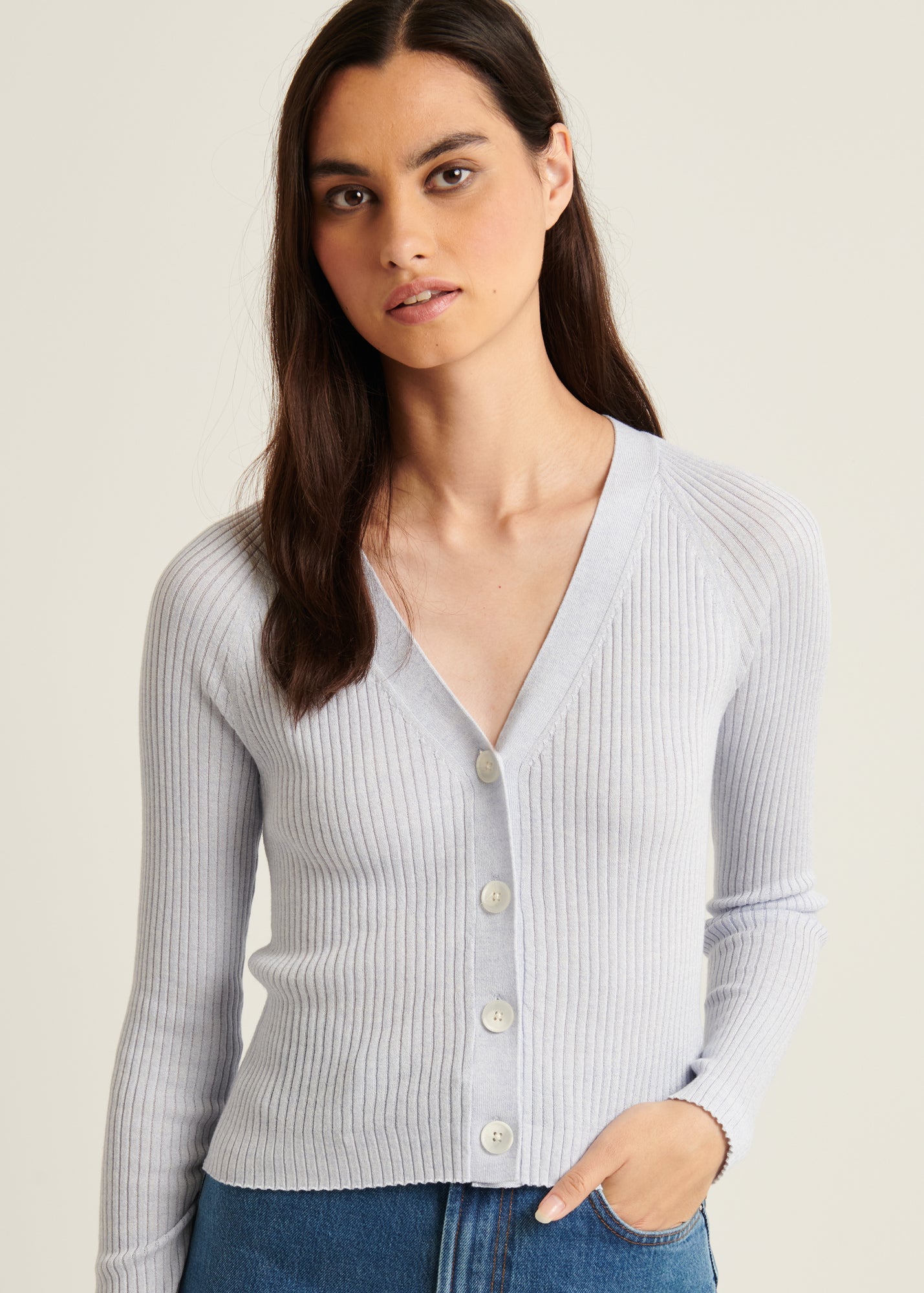 Cotton Cupro Ribbed Cardigan