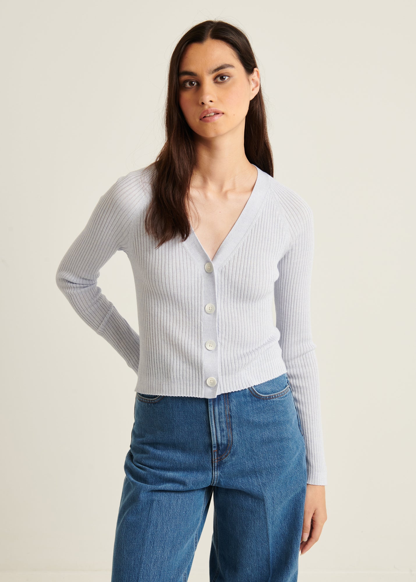 Cotton Cupro Ribbed Cardigan