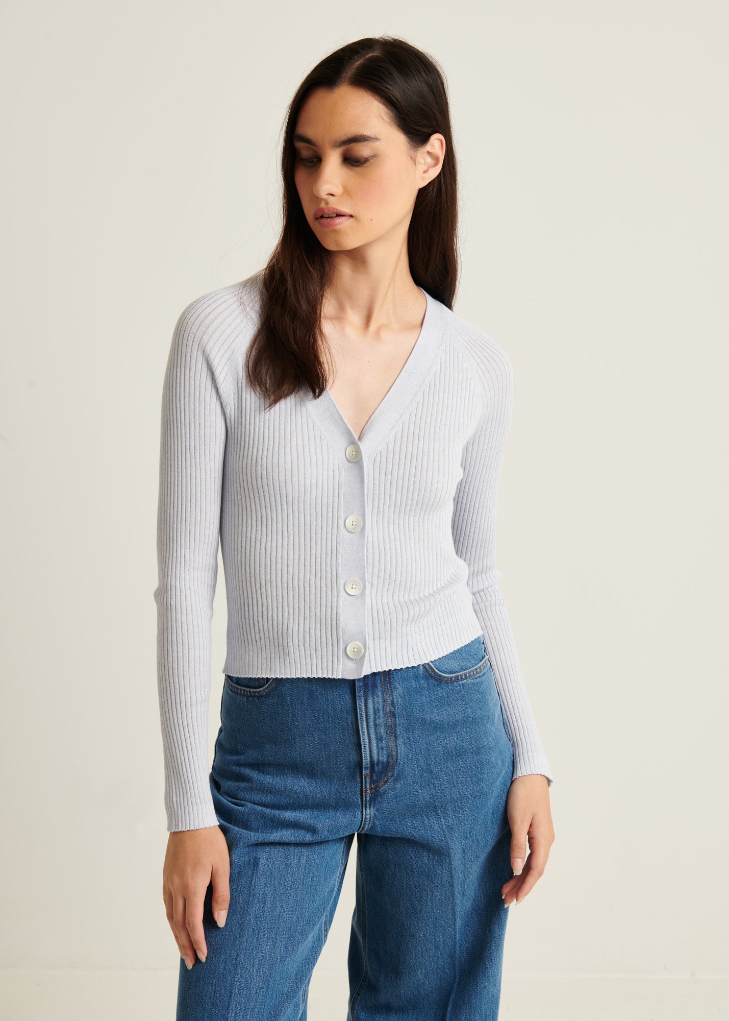 Cotton Cupro Ribbed Cardigan